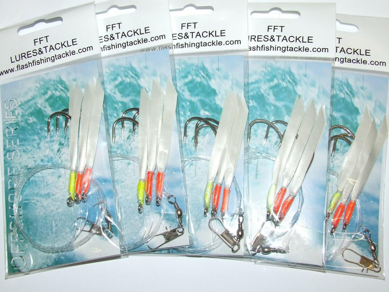 FFT 5 Packs Jumbo Daylight Hokki 3 Hook Size 7/0 Mackerel Cod Feather Rig Fishing Bass Daylite