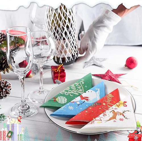 Miniatura 5 de 100 servilletas de Navidad, muñeco de nieve, servilletas de papel de árbol de Navidad, copos de nieve, servilletas de cóctel, toalla de papel para