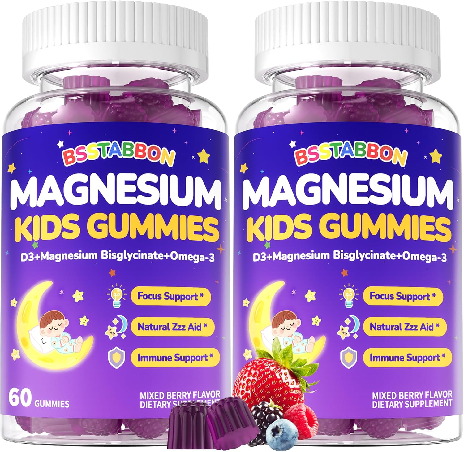 Kid’s 4+ Magnesium Glycinate Gummies: Extra Strength Melatonin Free Magnesium Bisglycinate 100mg 200mg Supplement with L-Theanine B6 D3 Omega3 for Overall Health - Zzz Aid for Kids(120Count)