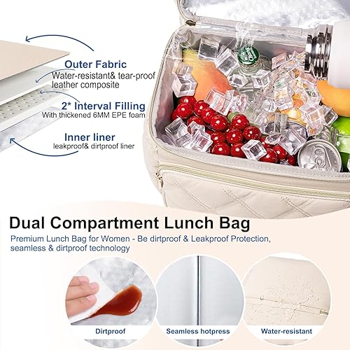Miniatura 6 de Weitars Lonchera para mujeres y hombres, lonchera de doble cubierta para mujeres, bolsa de almuerzo acolchada para el trabajo, lonchera aislada a