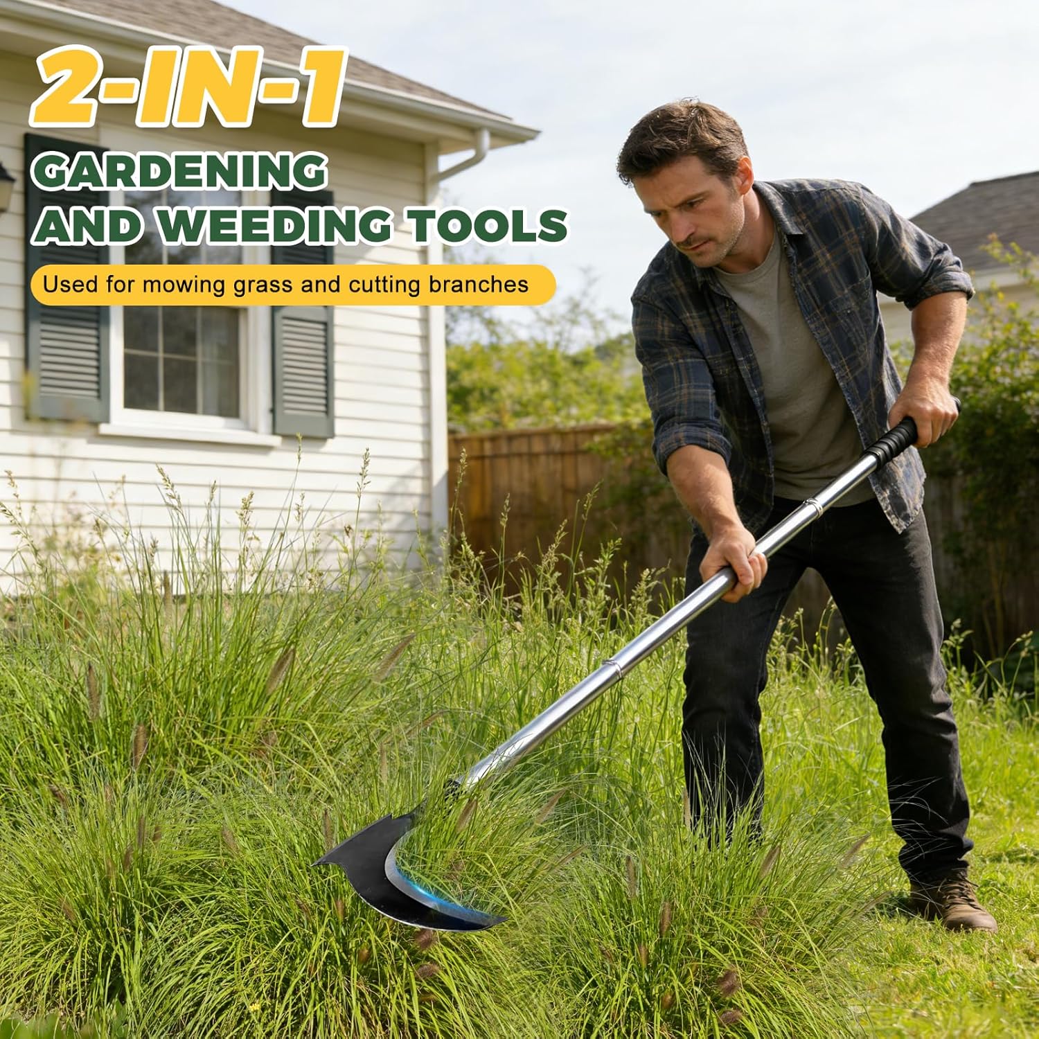 Sickle Weeding Tool-Manual Weeder Tool with Double Blade Head Heavy Duty Garden Hand Tool for Weeding Farm Harvesting Clearing Vines