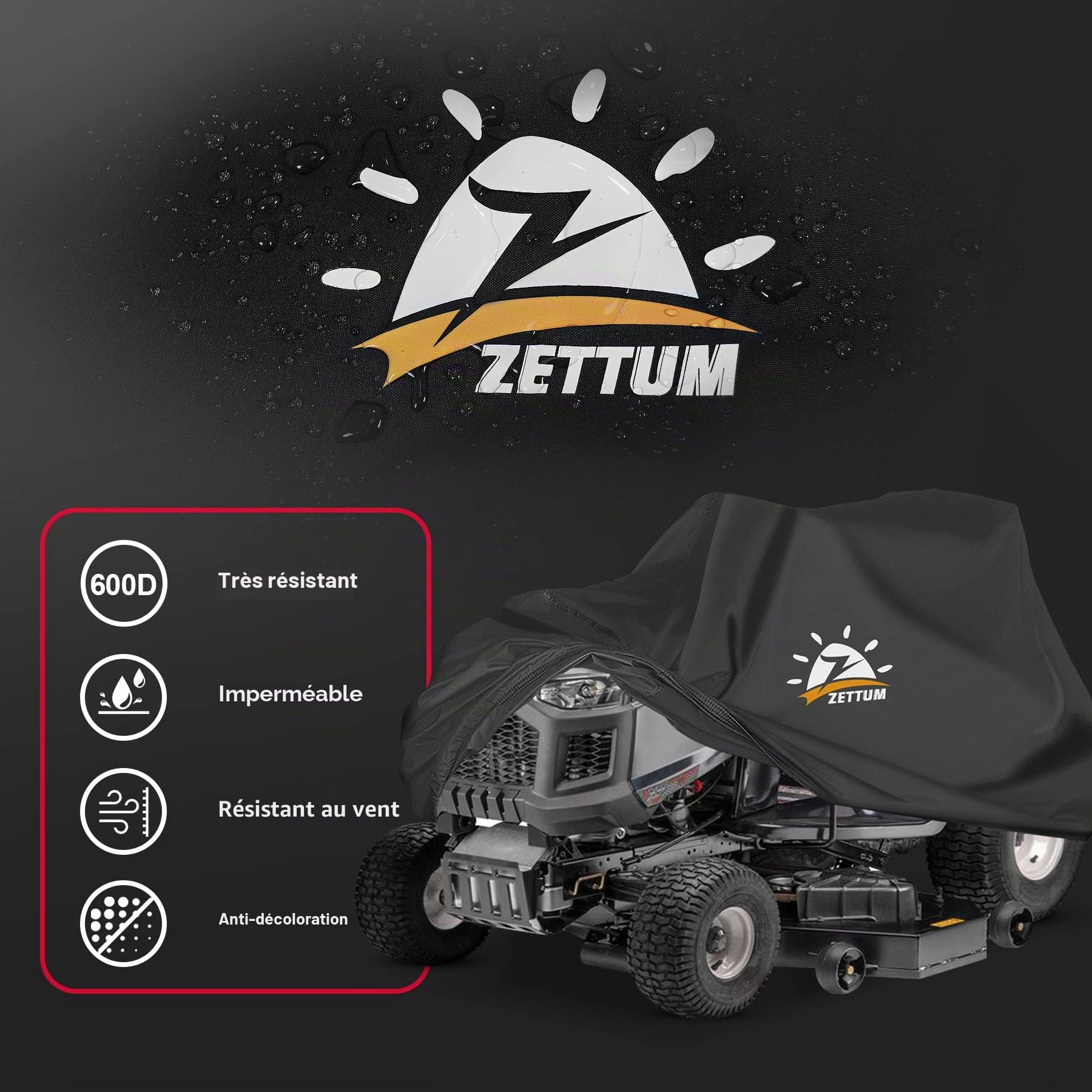 Zettum Housse de tondeuse à gazon autoportée – Bâche de Protection tracteur de pelouse imperméable et robuste, housse de tondeuse extérieure 600D universelle avec sac de rangement