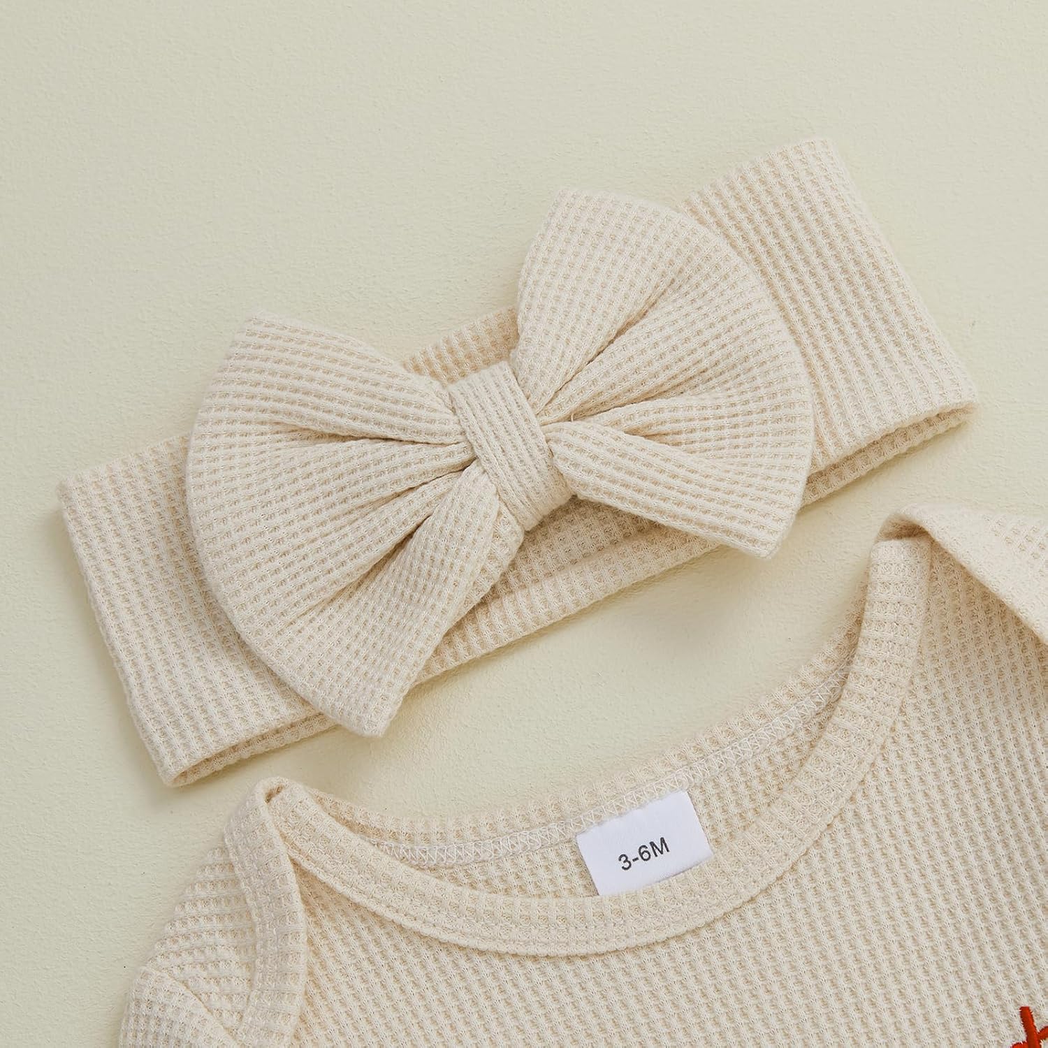 My First Easter Baby Girl Outfit Newborn 0 3 6 Months Bunny Onesie Waffle Knit Sweater Romper and Headband - Image 3