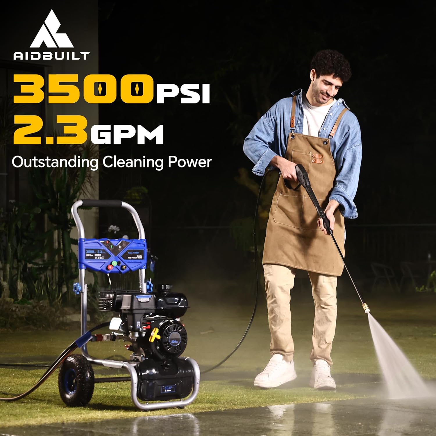 Portable Pressure Washer Gas Powered 3500 PSI 2.3 GPM, 209CC Engine Gas Pressure Washer with 25FT Hose & 4 Quick-Connect Multi-Angle Nozzle, High Pressure Washer for Outdoor Cleaning（Blue）