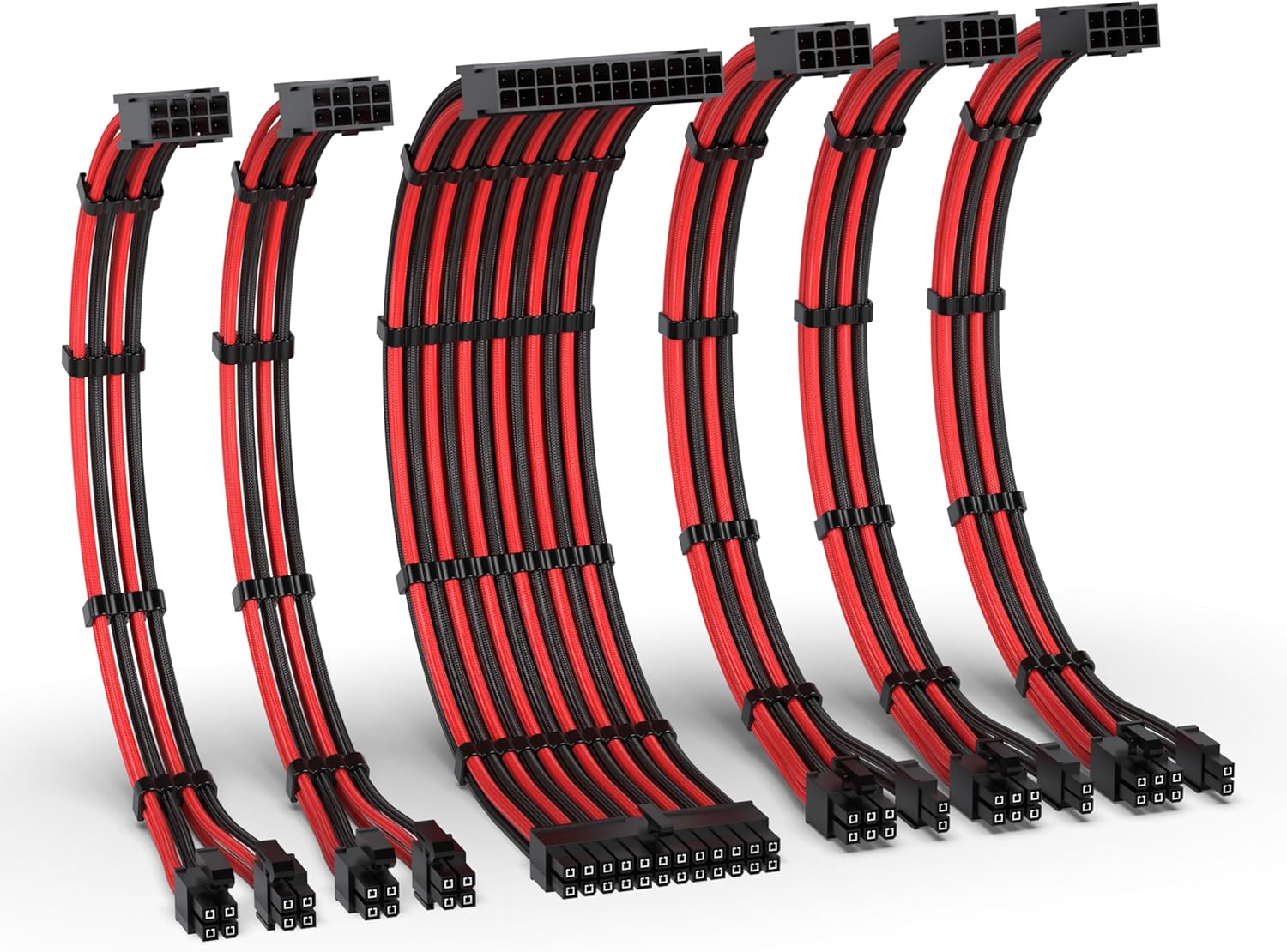 EZDIY-FAB PSU Cable Extension Kit,16AWG Power Supply Extension,1x24Pin/2x4+4 EPS/3x6+2 PCI-E,Custom PC Sleeve Cable 300MM with Combs-Black Red