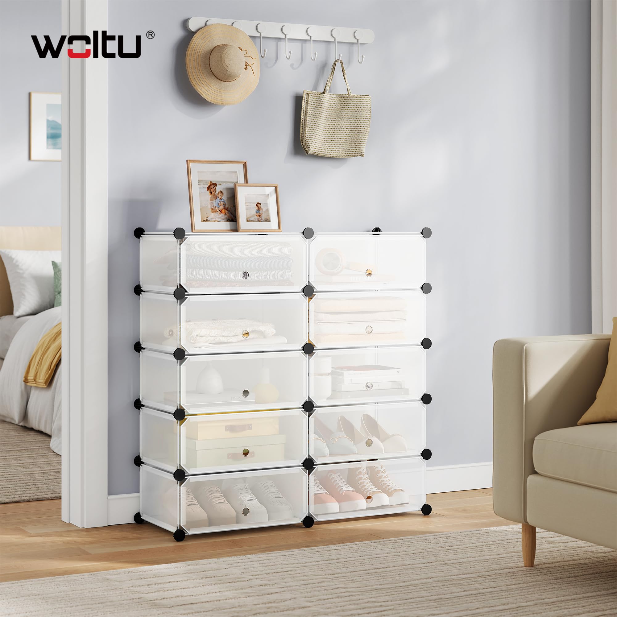 WOLTU Zapatero Modular Estantería por Módulos DIY, Zapatero con 10 Estantes Almacenamiento para Habitación Salón Baño 47x35x170cm Blanco