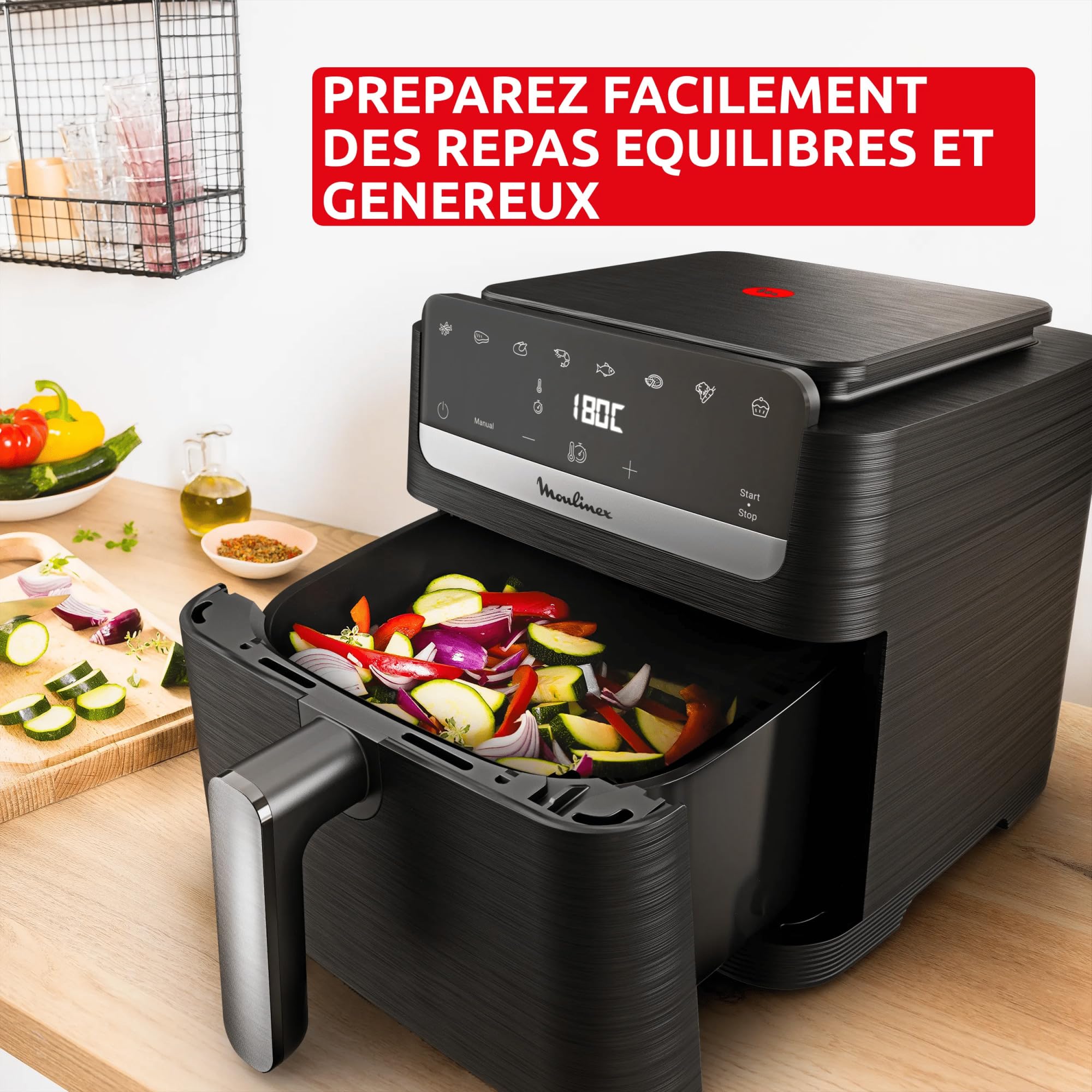 Moulinex Easy Fry Compact, Air fryer, Design compact, capacité XL 7,5 L, Écran tactile intuitif, EZ8618F0