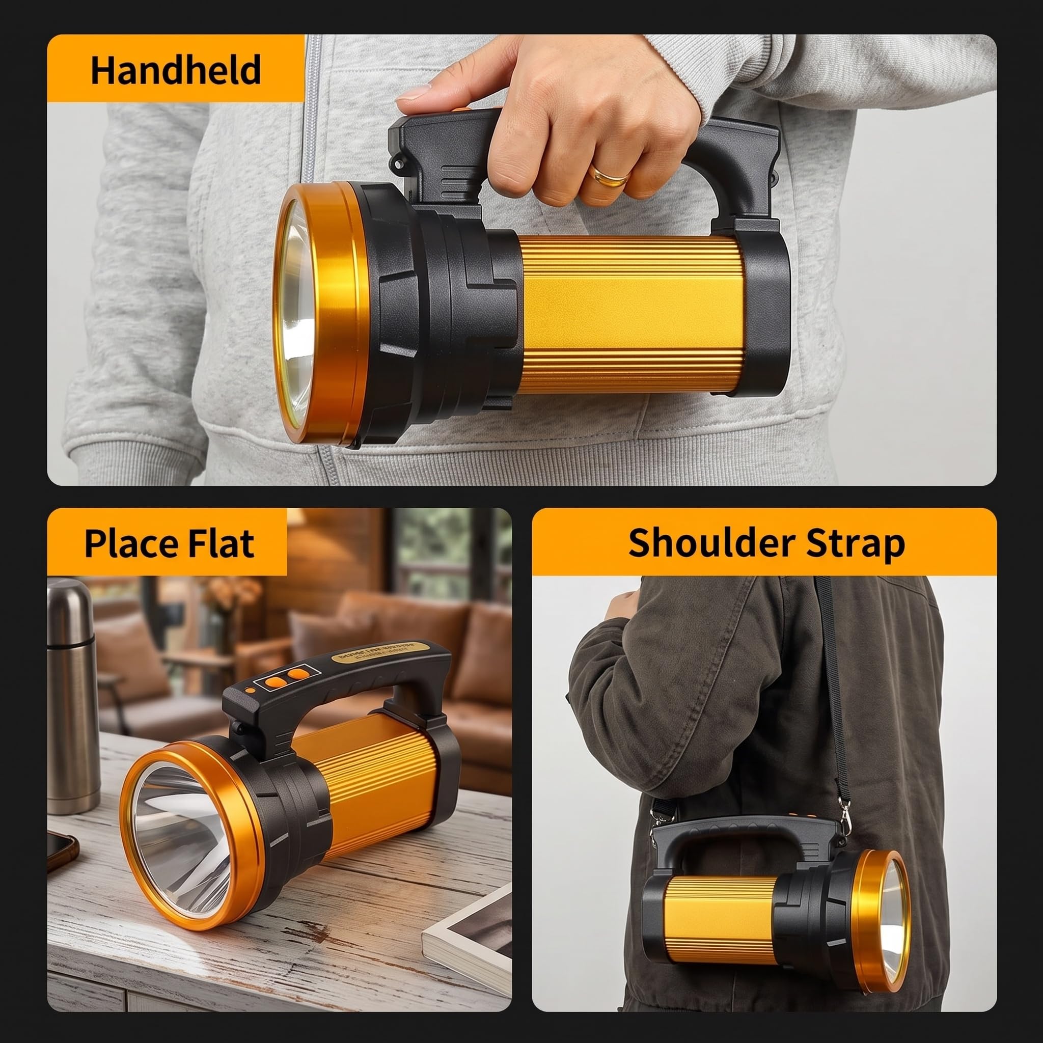 Lampe de poche rechargeable 1000000 lumens 13600 mAh, 80 h, lampe de poche la plus lumineuse IP67, étanche, 6 modes, lampes de poche pour la maison d'urgence