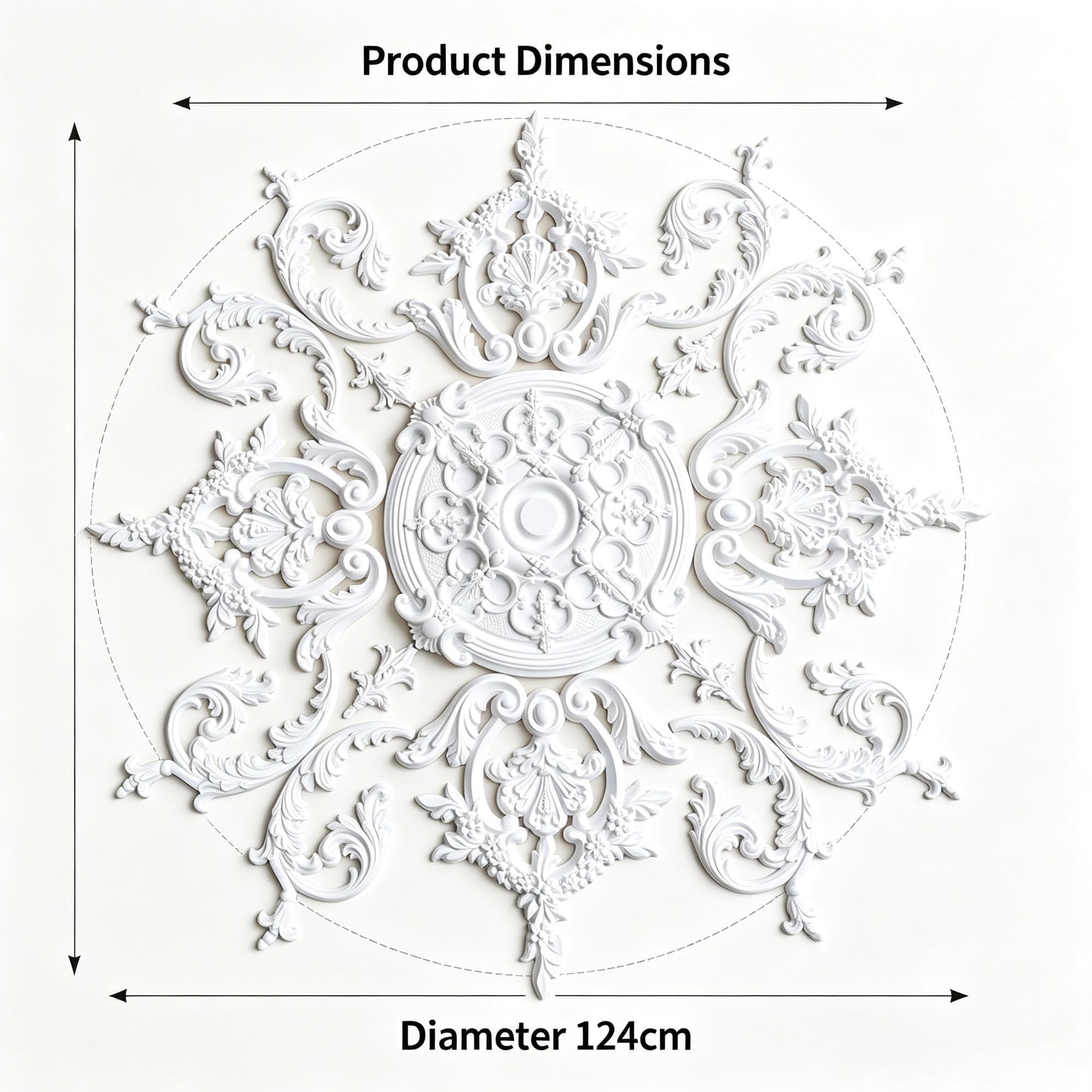 124cm Rosone Lampadario Soffitto Bianco Polistirolo Decorativo | Medaglione del Ventilatore Rotonda Moderno per Pareti Portalampada