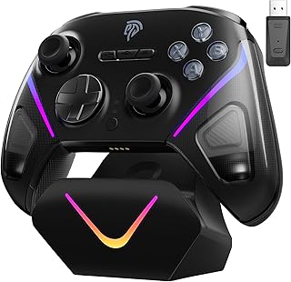 EasySMX D10 PC コントローラー、充電ドック、無線 ゲームパッド、TMR ジョイスティック付きゲーム コントローラー、1000Hz ポーリングレート、RGB バックライト、効果トリガー付き、Steam Deck/Switch2 /Switch/iOS/Android/PC用 (黒)