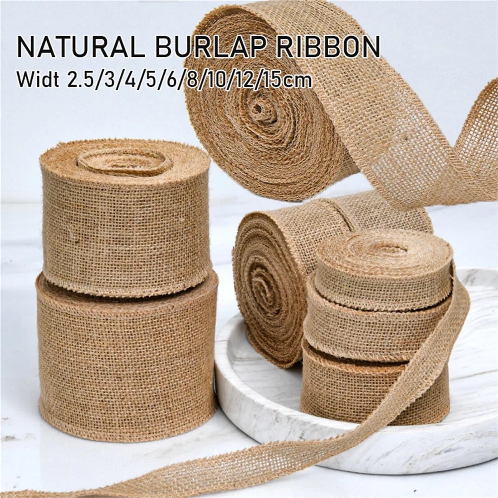 Tela Arpillera 1/2/5/10M Natural Burlap Fabric Roll Jute Ribbon For Wrapping Craft Projects Wedding Home Decor 2.5/3/4/5/6/8/10/15cm Wide(Width 150mm,10Meters)