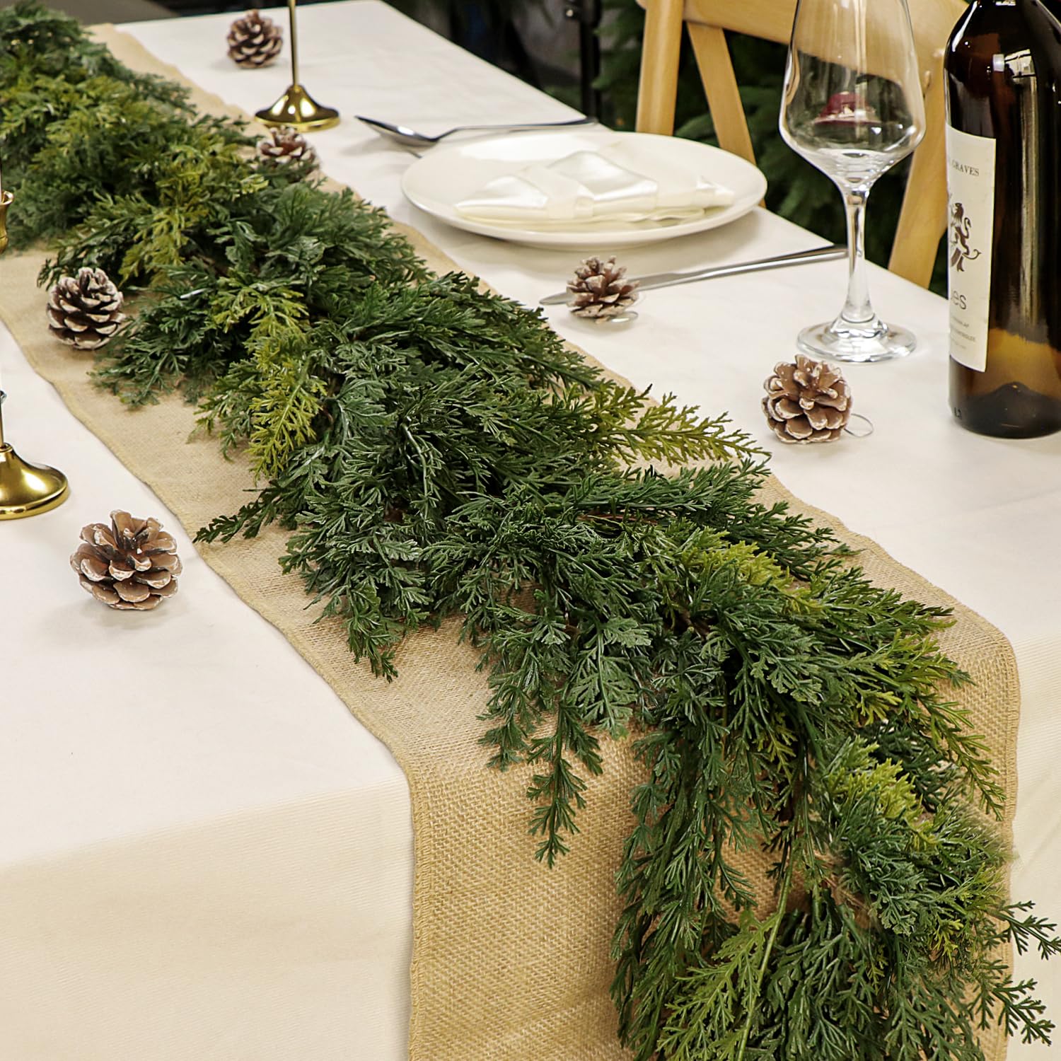 5.9FT Christmas Faux Cedar Pine Garland Realistic Artificial Cypress Greenery Decoration for Fireplace Staircase Dining Table Centerpiece Indoor Outdoor Wedding Home Decor (Green)