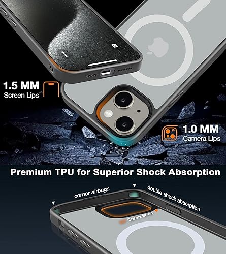 Miniatura 10 de Funda para iPhone 14 Plus de 6.7 pulgadas, color negro, diseñada para iPhone 14 Plus, fuerte magnético compatible con MagSafe, protección contra