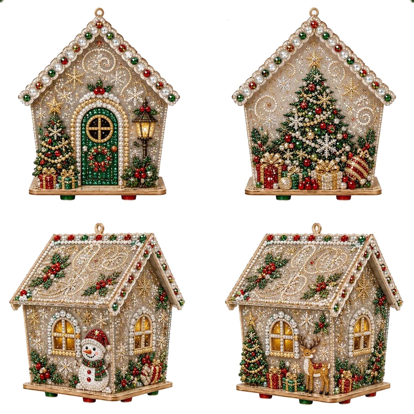 Plymagic DIY Pearl Art 3D Diamond Painting Christmas Cottage Kit，Snowy Tree