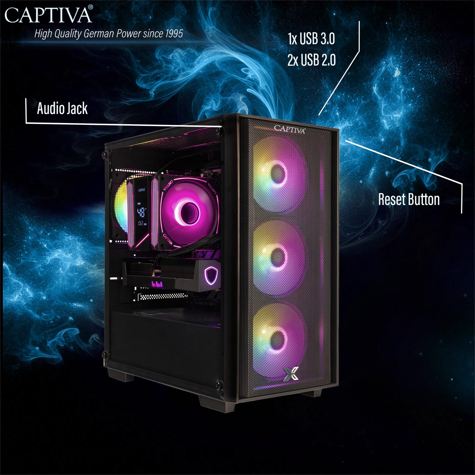 Captiva Entry Gaming PC R10-0340 Ryzen 7 9800X3D RTX 5060 Ti 8GB GDDR7 32GB DDR5 1TB SSD WLAN