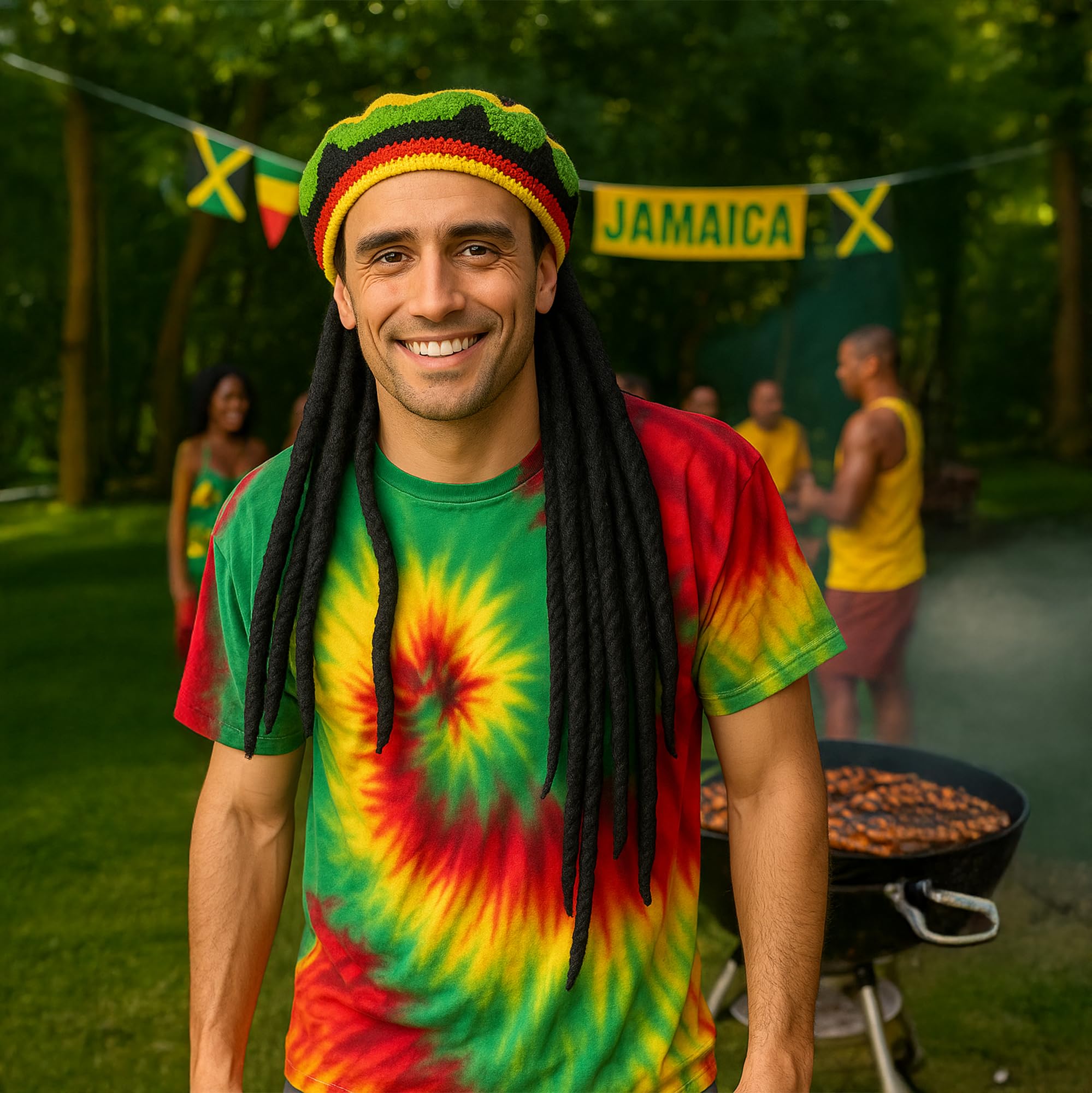 Navoys Adult's Rasta Hat with Dreadlocks, Multicoloured, One Size (26.5cm Diameter, 60cm Length) - Image 4