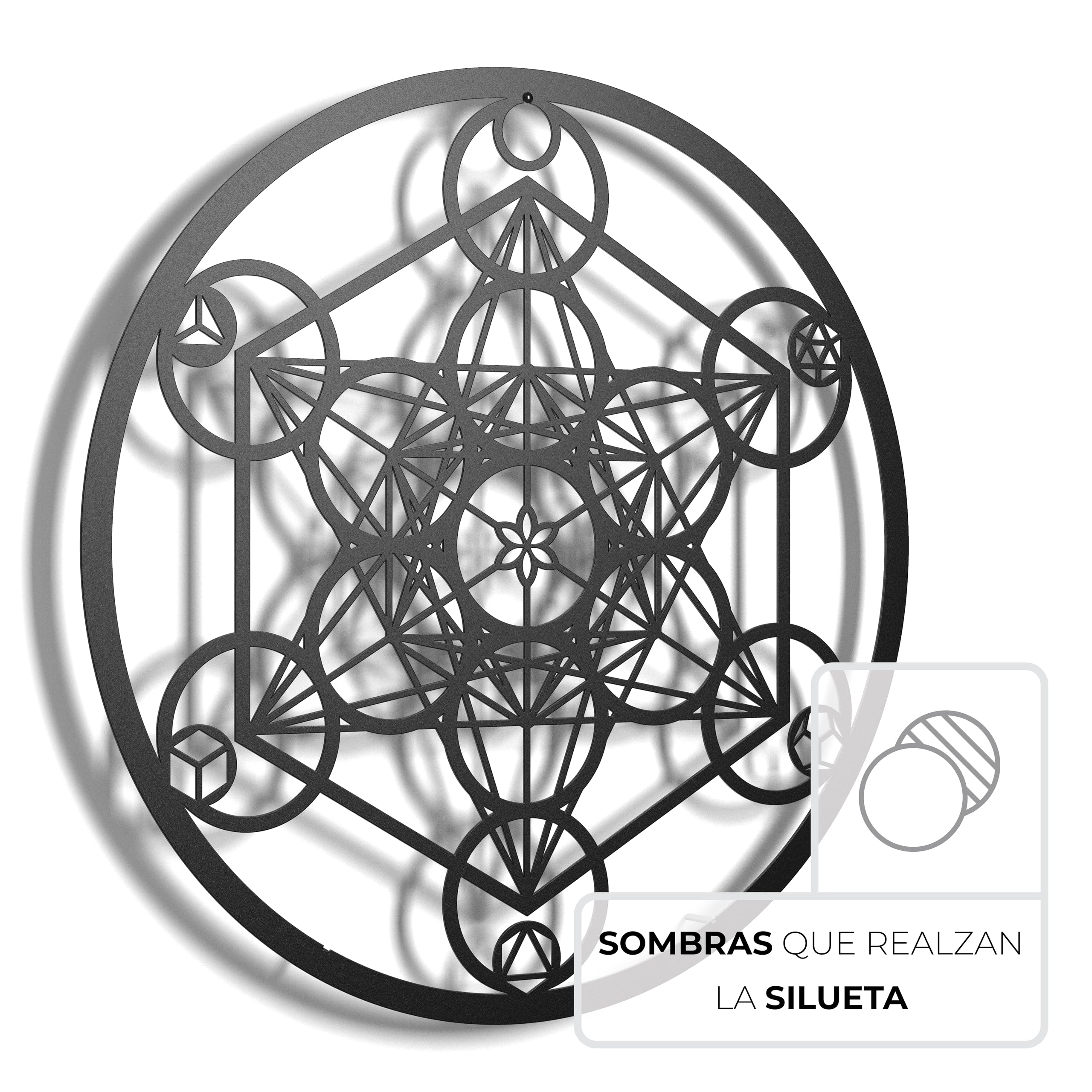 keluly Decorazione in metallo. Scultura da parete galleggiante, con ombre, in acciaio. (43 x 31 cm., Cubo Metatron)