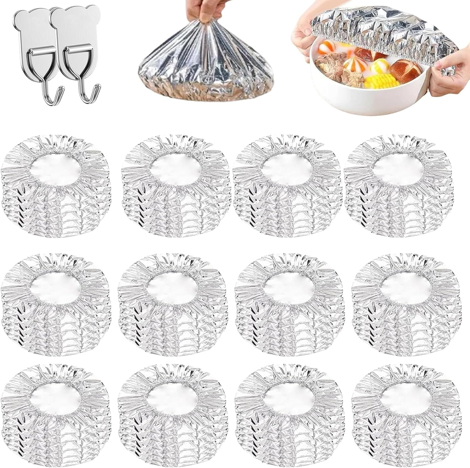 Reusable Aluminum Foil Food Covers, Pop-Up Tin Foil Food Insulation Cover, Heat Shield Lids for Refrigerator Storage, Leftover Food, And Meal Preparation, Fits Containers (50Pcs)