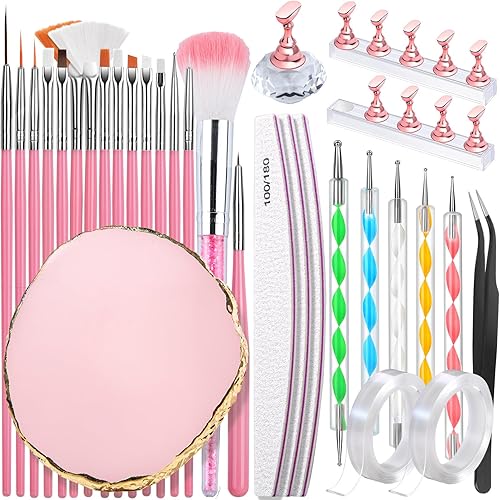 FANDAMEI Nail Design Tools, Nail Art Tools, Nail Brush, Nail Art Kit With Nail Stand, Nail Holder For Painting Nails, Nail Art Brushes, Nail Dotting Tool, Nail Art Palette, Nail Tools For Nail Art