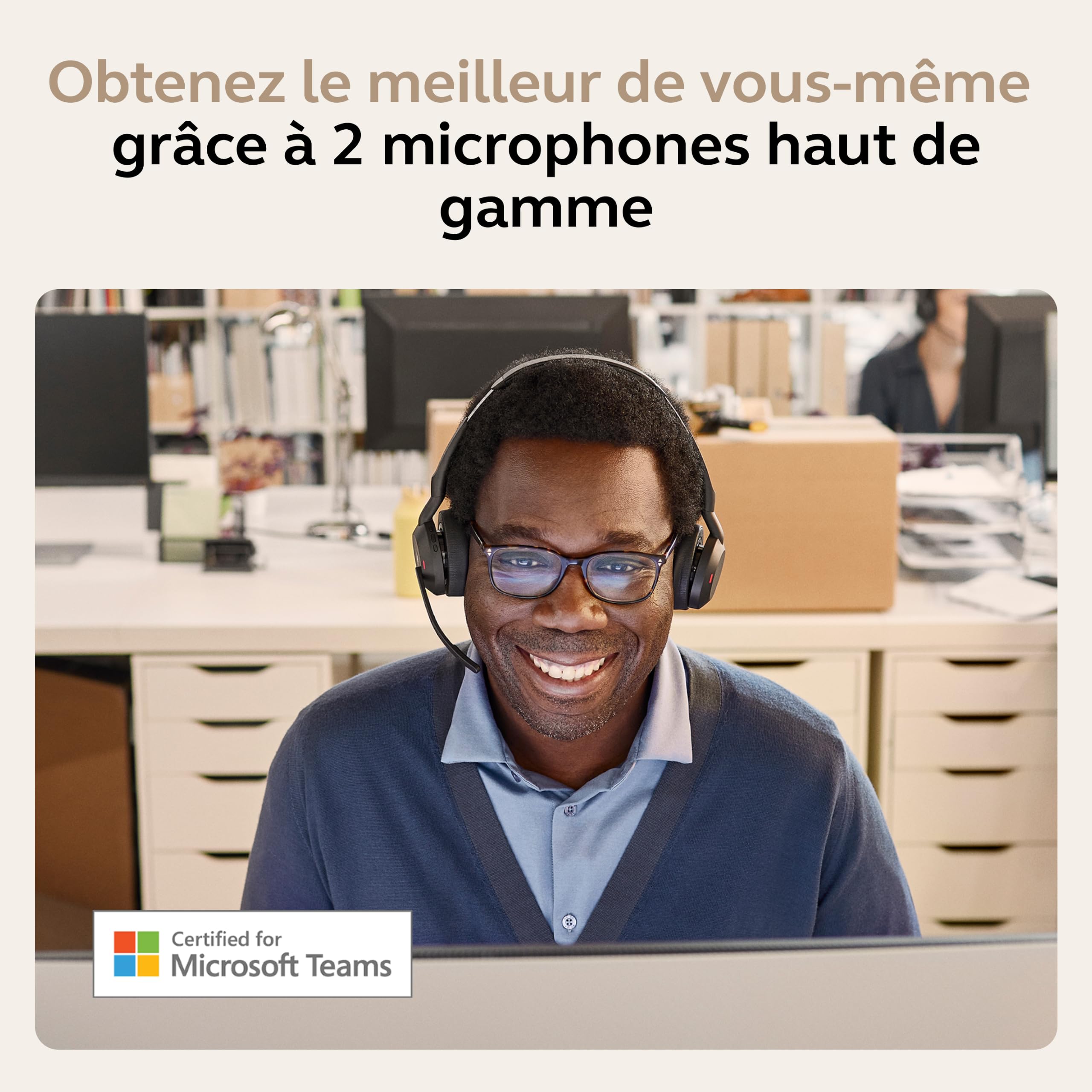 Jabra Evolve2 55, Casque Bluetooth Sans Fil, avec 4 Microphones, Réduction Active du Bruit, Design Léger, 18h Autonomie, Certifié MS Teams, Idéal Bureau & Maison, Noir