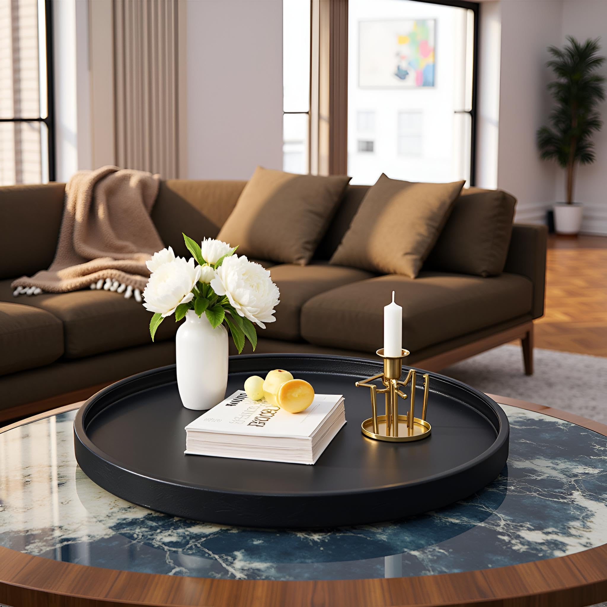 Amazon.com: QAVOL 34 x 34 High-End Light Luxury Leather Round