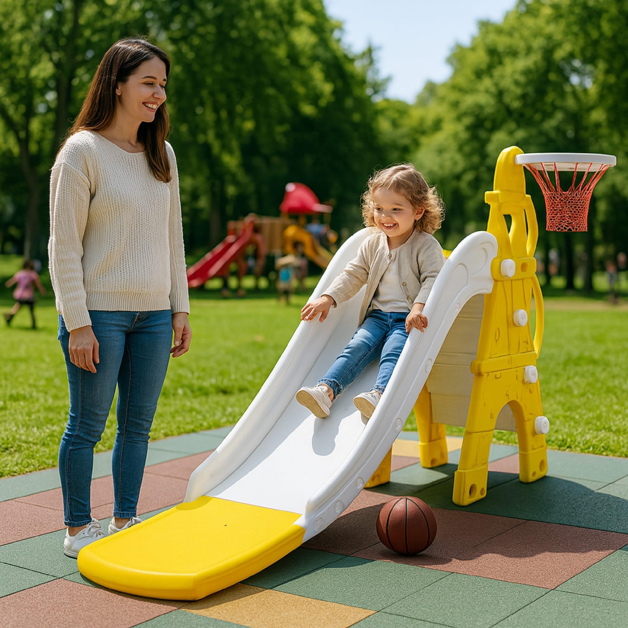 OK PLAY Castle Slide for 2 to 8Years | With Ball and Ring | Indoor Outdoor Games | Perfect Slide for Home, School & Playground | Easy Assembly | Safe & Fun Activity Toy | 170 x 72 x 94cm | Yellow&Grey-picture-12