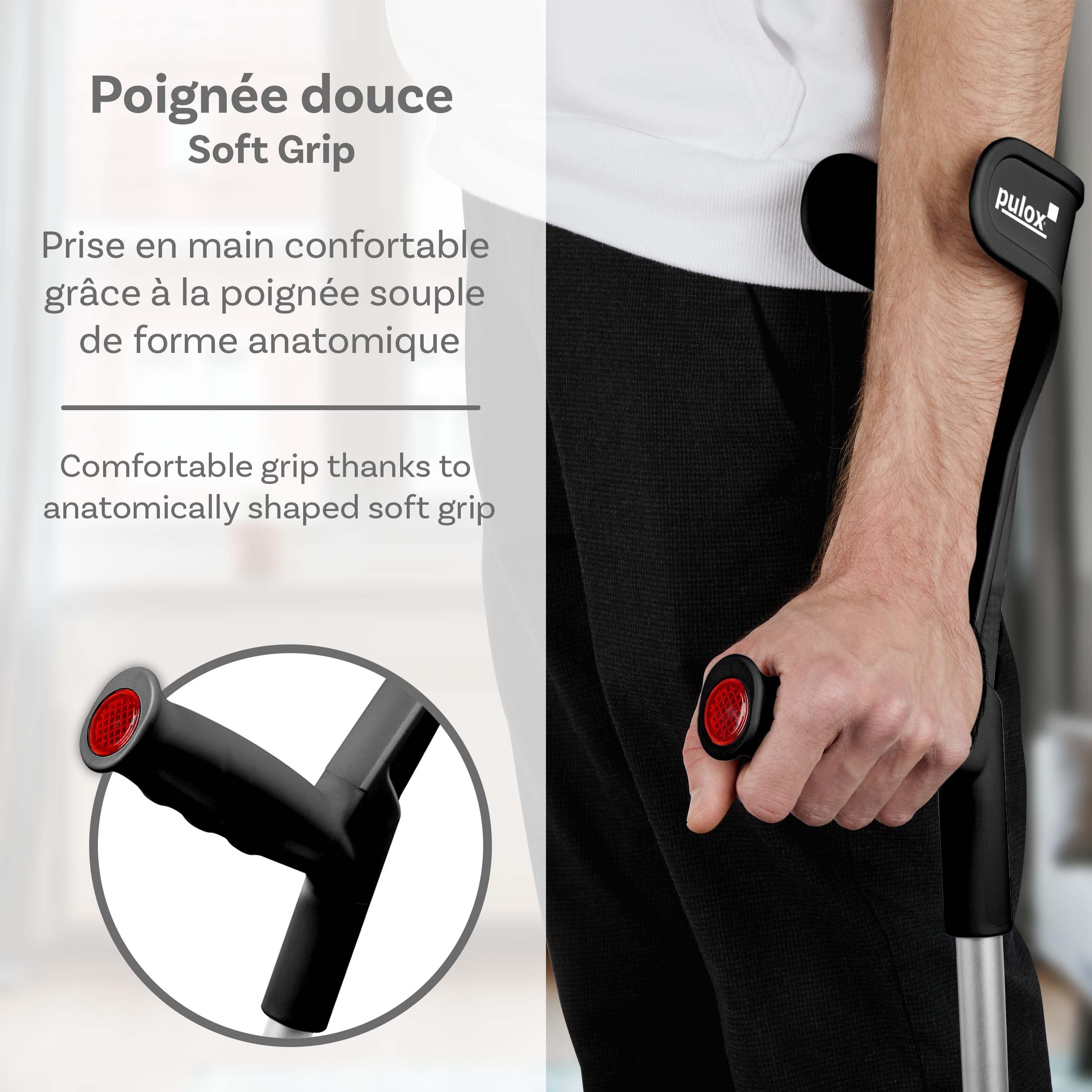 Paire de Béquilles jusqu'à 140 Kg en Noir - 2X Ossenberg Classique avec poignée Ergonomique Souple - Design Pulox