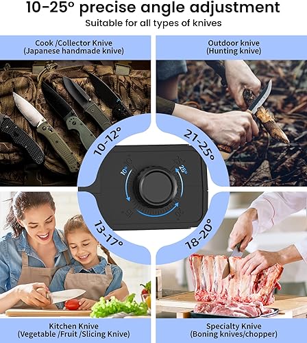 Miniatura 4 de Kit de afilador de cuchillos de rodillo mejorado  Afilador de cuchillos eléctrico con 5 discos premium y Djust de precisión de 10 a 25   Afilador