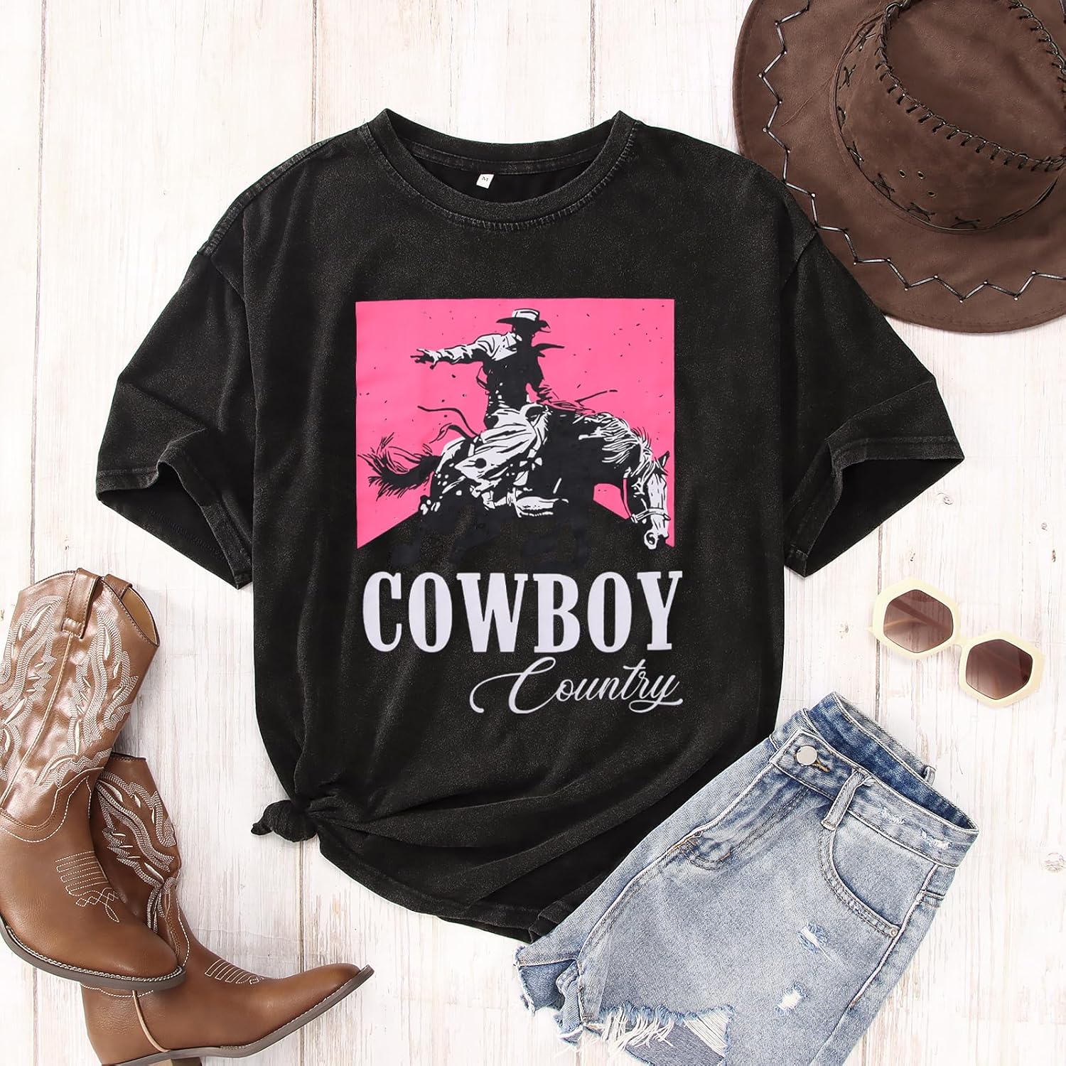 Cowboy Shirts for Women Western Vintage Rodeo T-Shirt Retro Bull Skull Graphic Tees Summer Casual Short Sleeve Tops - Image 4