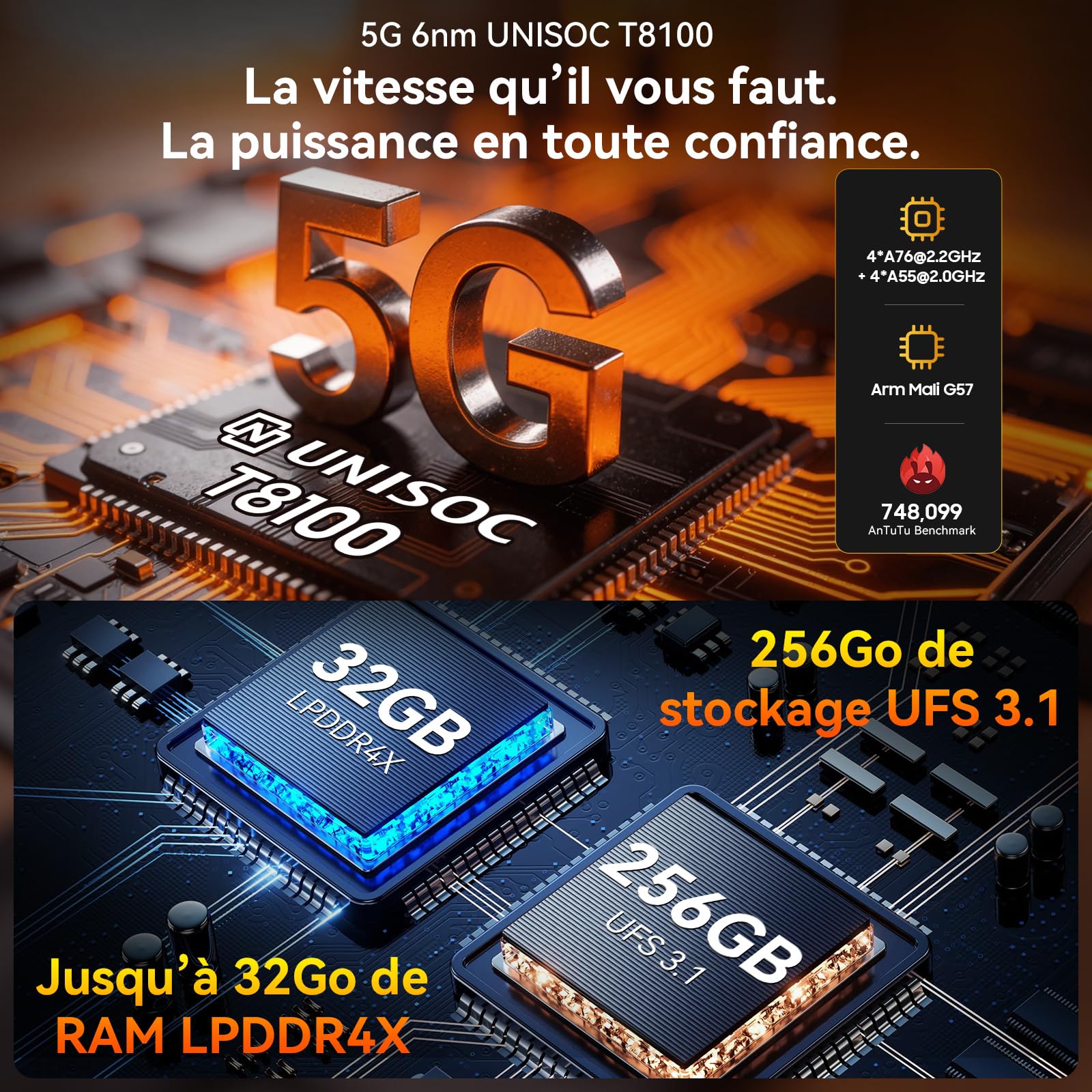 Blackview Rock 2 Pro Téléphone Incassable, Android 16 Smartphone Incassable 5G 32GB+256GB, 6.67" HD+ Display 120Hz 15000mAh IP69K, 16MP+13MP AI Kamera, NFC/OTG/GPS/Gemini AI/Glove Mode 2.0