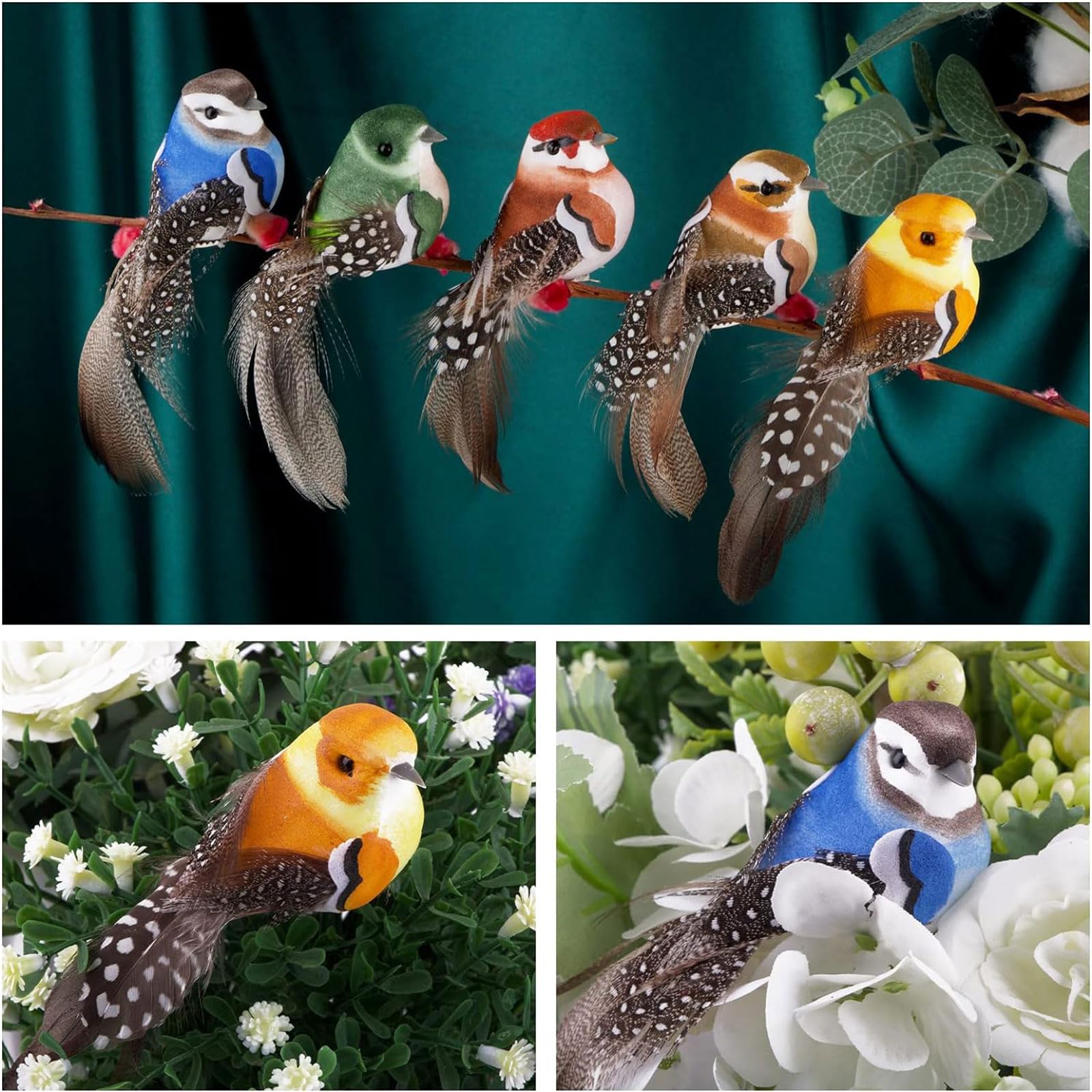 5 Uccelli Finti Decorativi Con Clip - Decorazioni Giardino E Casa - Foto 7
