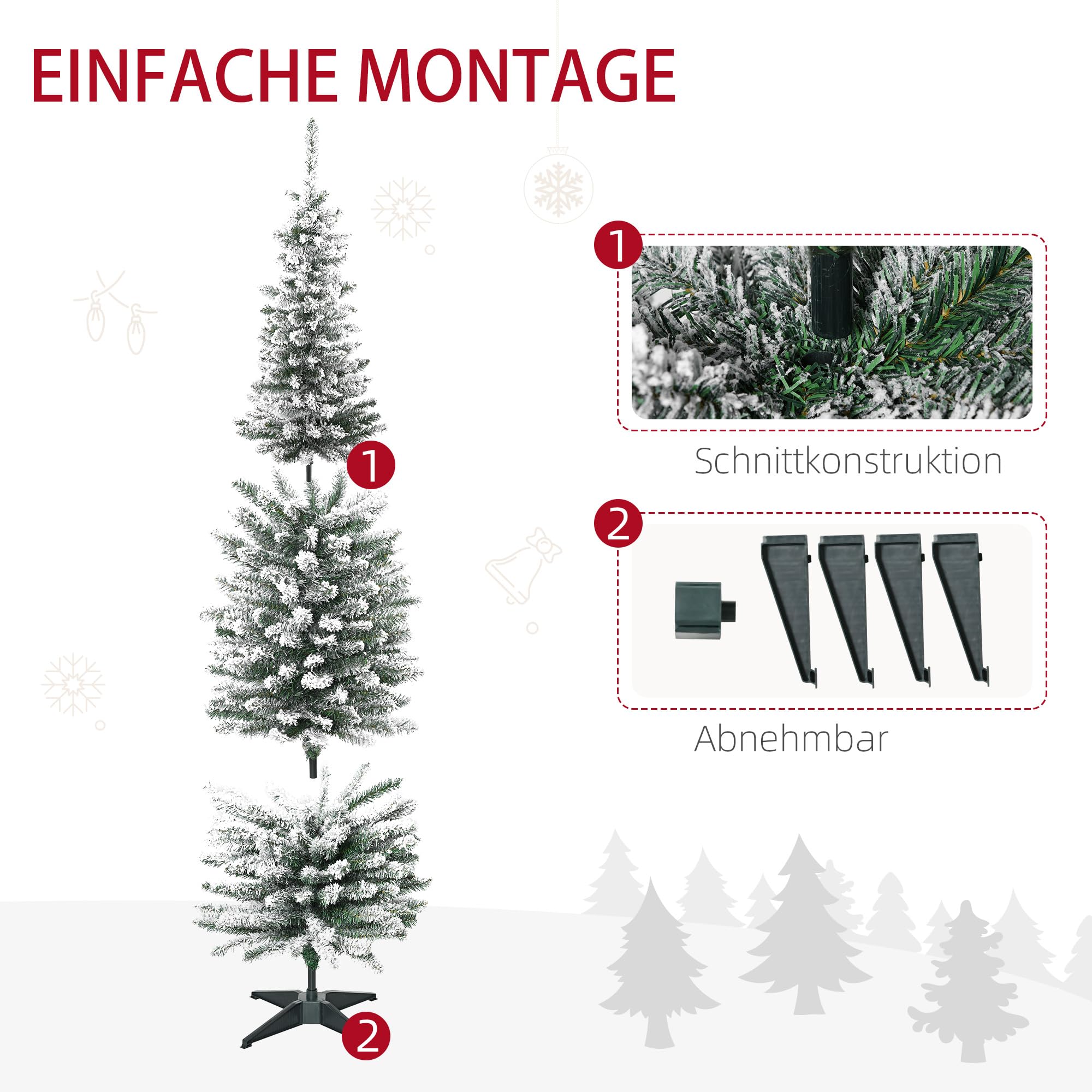 HOMCOM Künstlicher Weihnachtsbaum 180 cm mit Kunstschnee, 390 Spitzen | Tannenbaum Künstlich, Christbaum Weihnachtsdeko, Inkl. Metallständer, für Drinnen
