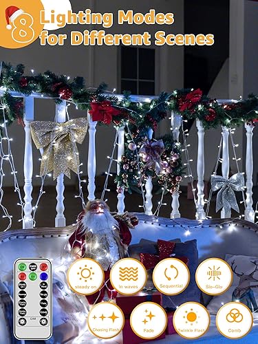Miniatura 3 de Guirnalda de luces de 1200 LED de 196 pies, impermeable, para exteriores, con control remoto y temporizador, 8 modos de luces regulables para Blanco