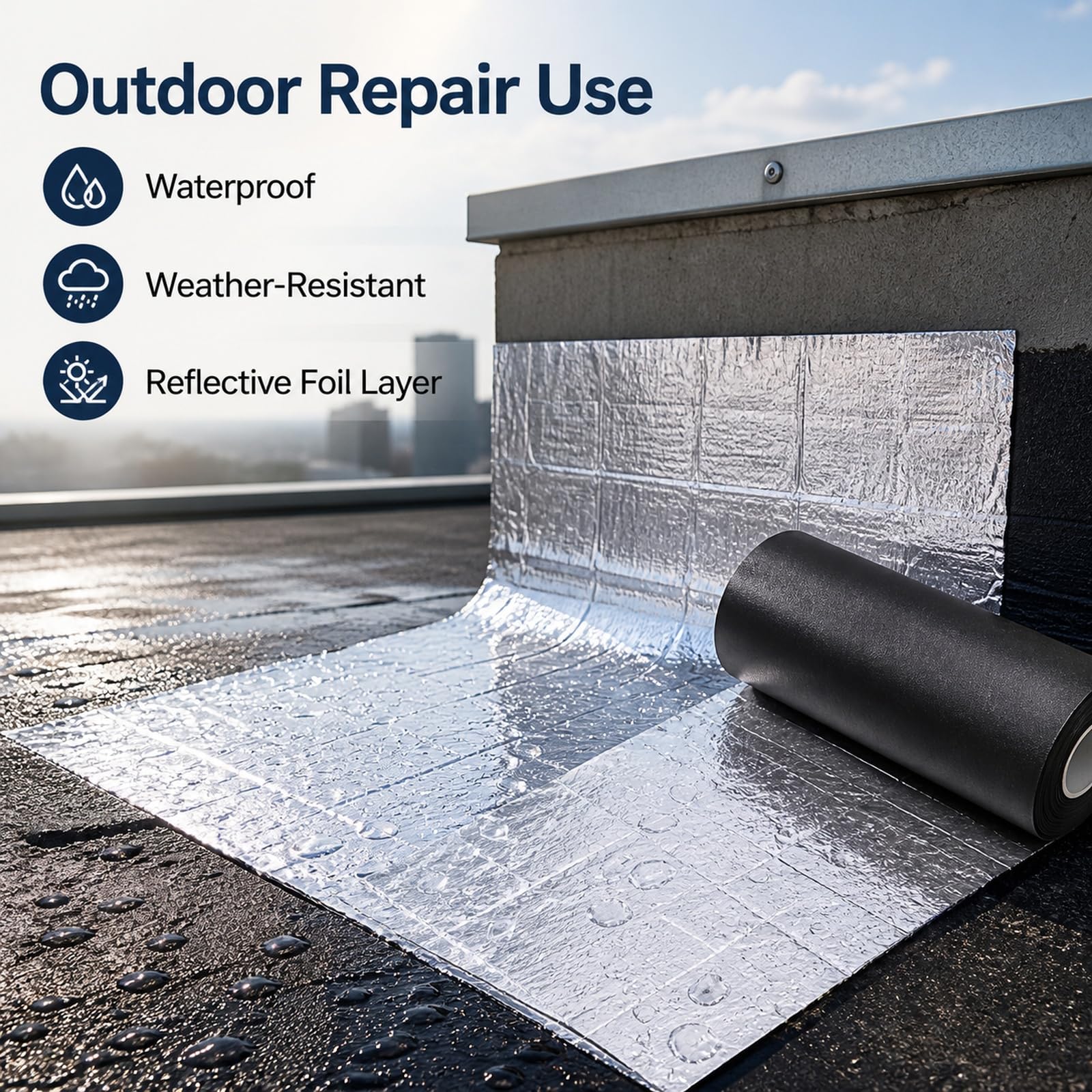Autoadhesivas Tejas De Techo,Cinta de Aluminio Impermeable,Rollo Bituminoso Reparación Adhesiva,Cinta de Butilo,Aislamiento térmico,para reparación de Cubierta y Fisuras en Edificio