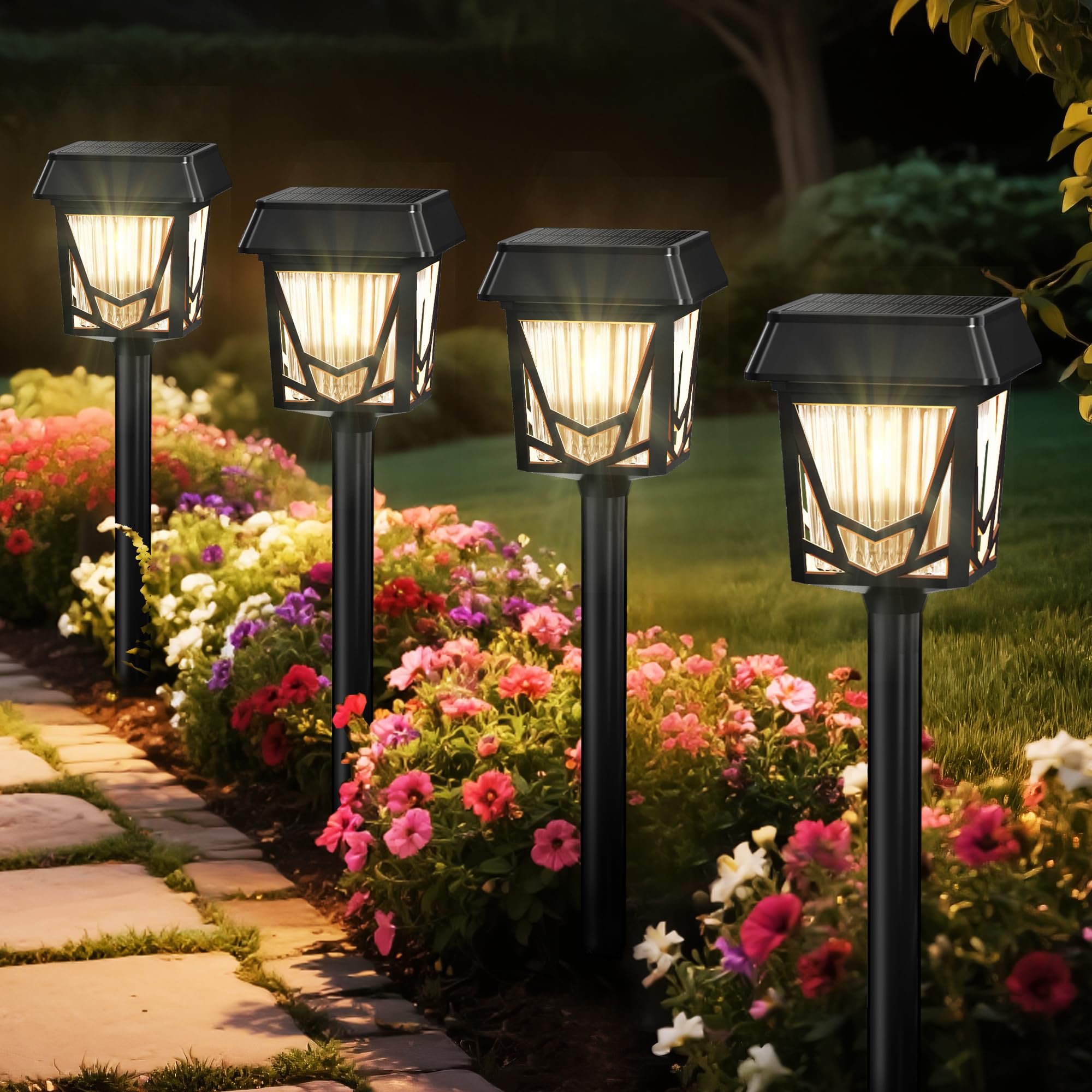 Raynic Solar Pathway Light USB-C Rechargable 36H Long Lasting 6 Pack 2X Brighter Solar Lights Outdoor Waterproof IP66