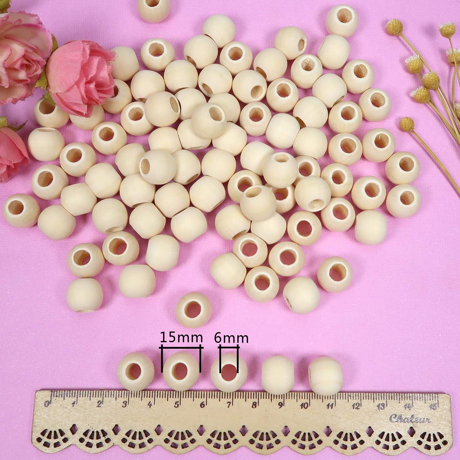 TOAOB 100pcs Wooden Beads Round Wood Beads 15mm for Crafts Decoration DIY Jewelry Making, brown - Image 3