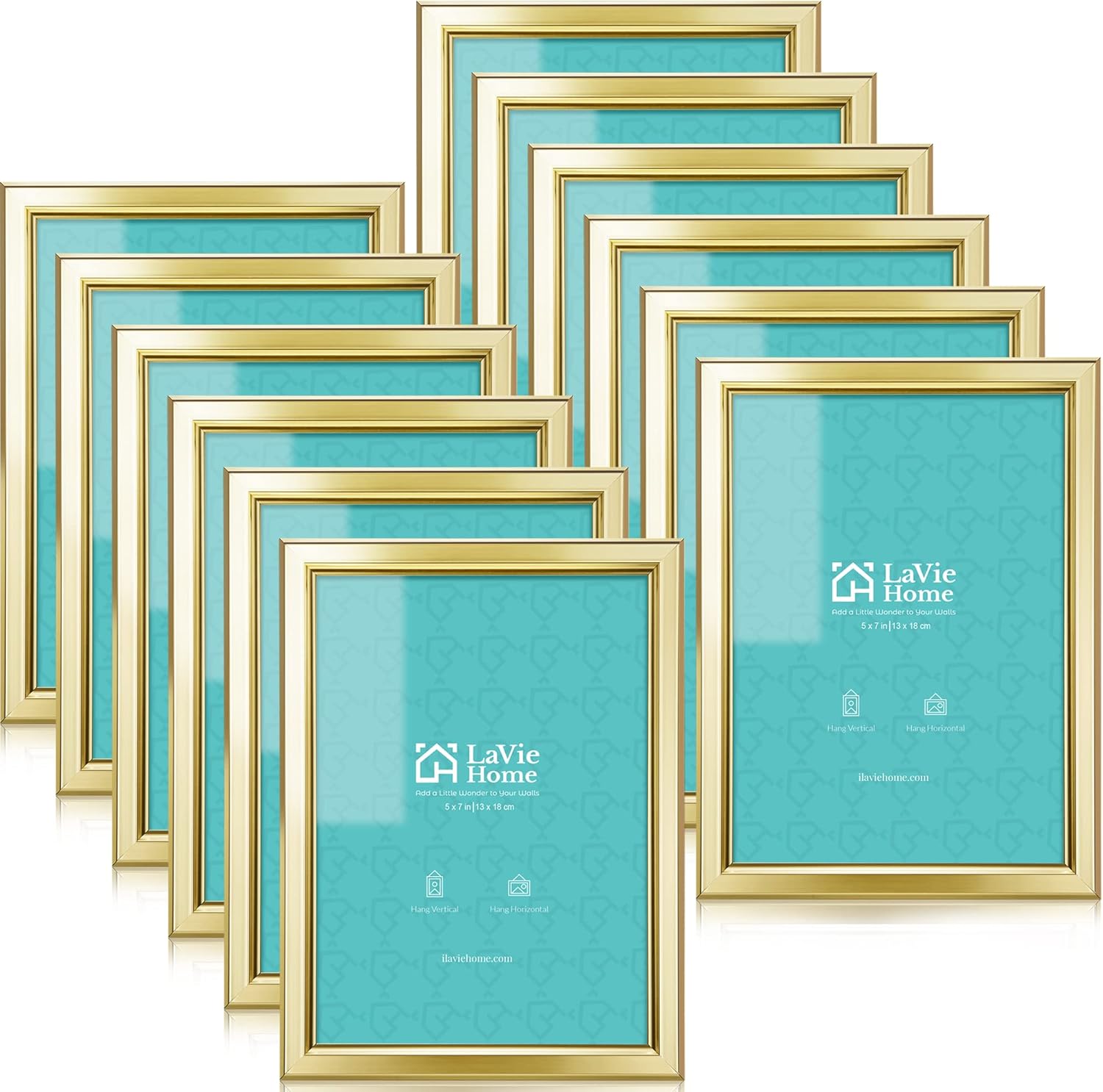 LaVie Home 5x7 Picture Frames (12 Pack, Gold) Simple Designed Photo Frame with High Definition Glass for Wall Mount & Table Top Display, Set of 12 Classic Collection 5x7 Gold