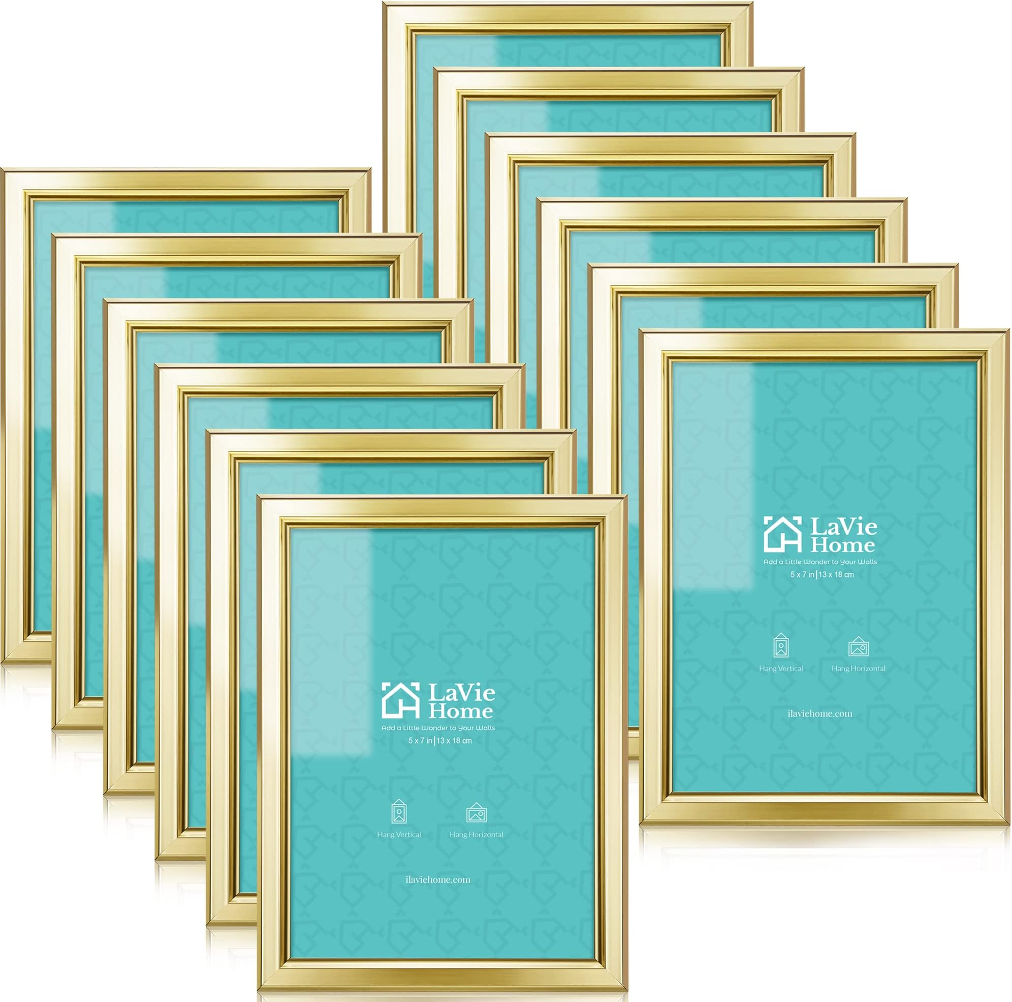 LaVie Home 5x7 Picture Frames (12 Pack, Gold) Simple Designed Photo Frame with High Definition Glass for Wall Mount & Table Top Display, Set of 12 Classic Collection
