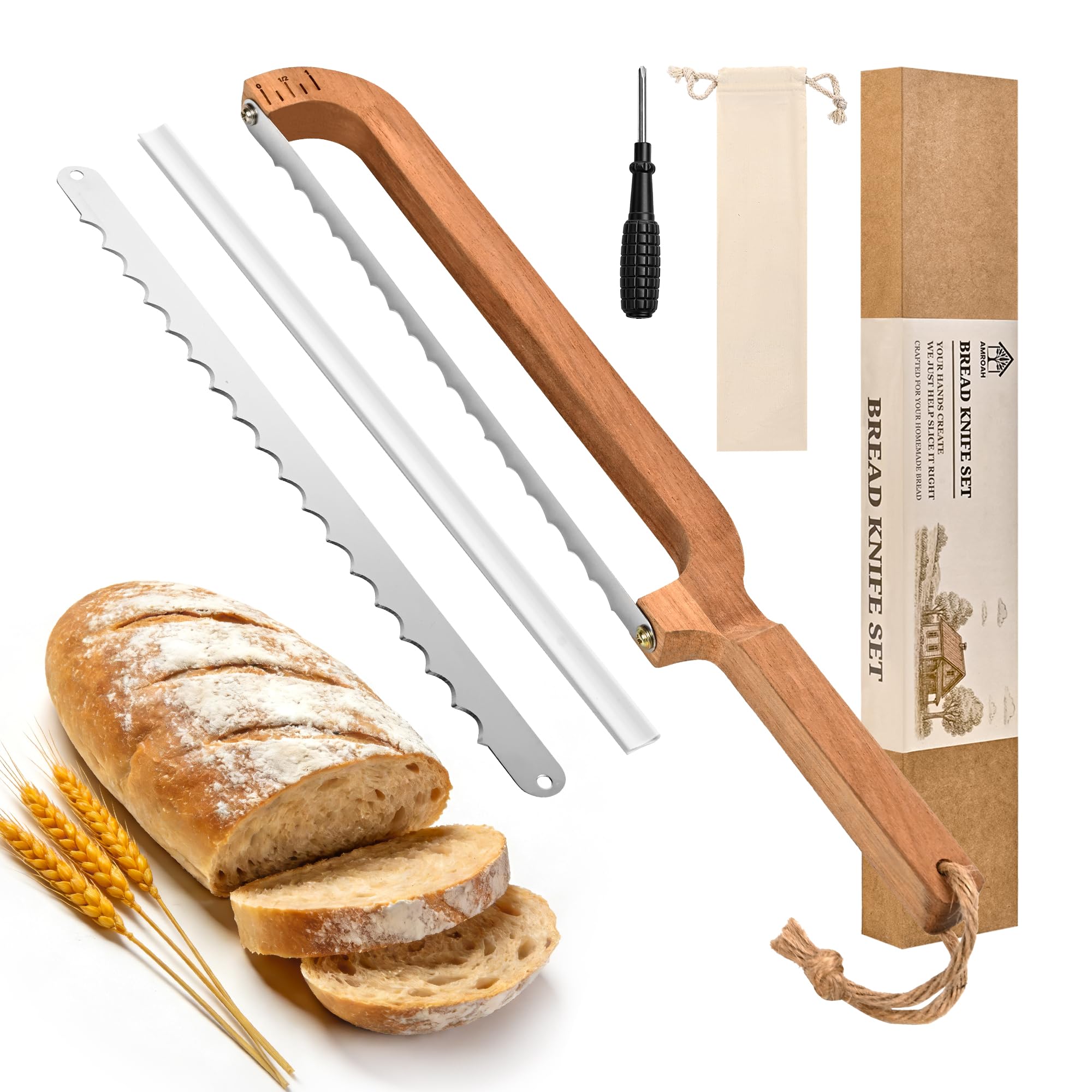 Wooden Bow Bread Knife - Artisan Loaf Slicer -1 Wooden Bow Bread Knife - Artisan Loaf Slicer -1