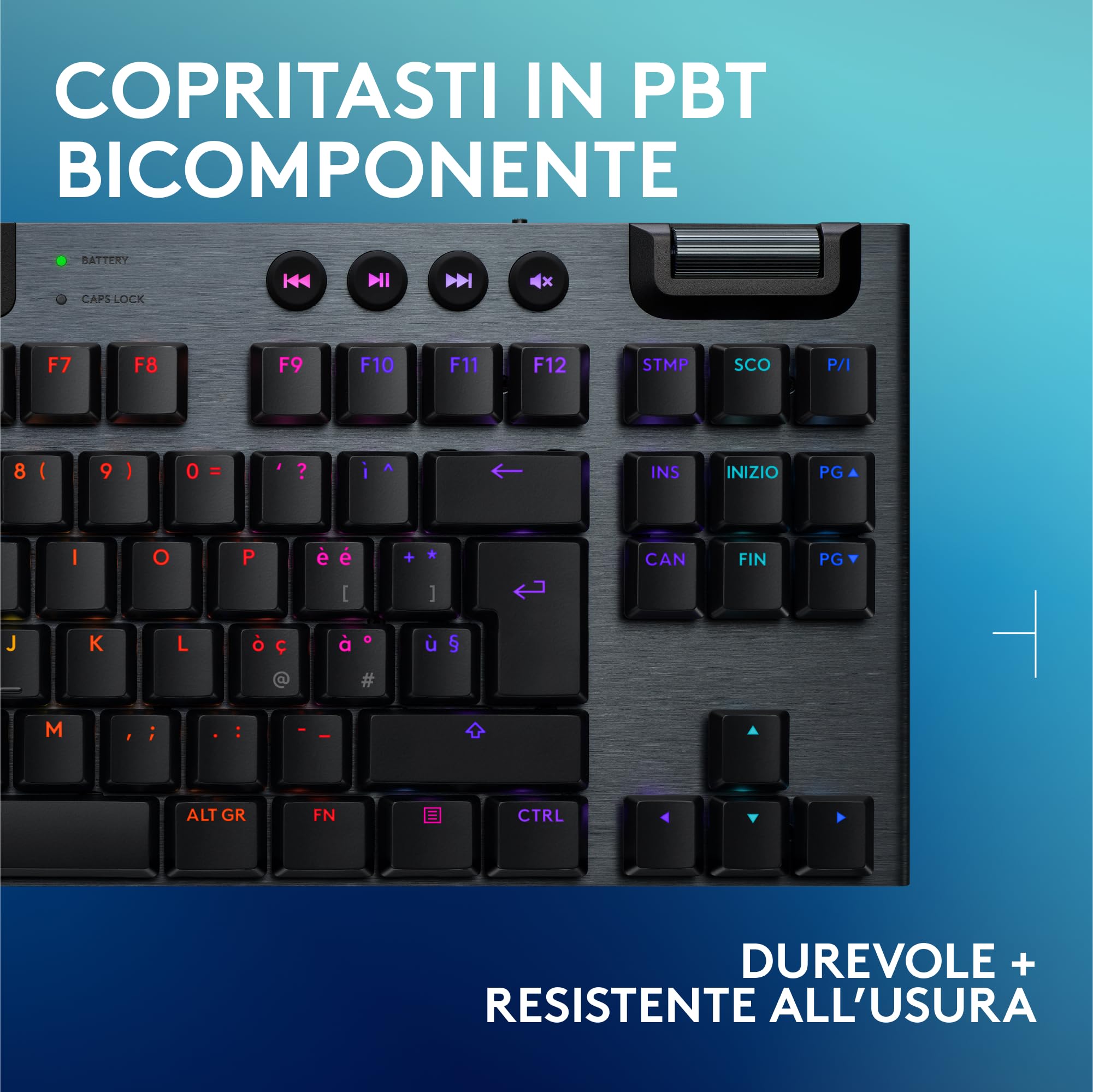 Logitech G G915 X LIGHTSPEED TKL Tastiera gaming wireless a profilo ribassato, copritasti in PBT bicomponente, tasti completamente programmabili, GL Brown Tactile - PC/Mac, ITA QWERTY Layout - Nero