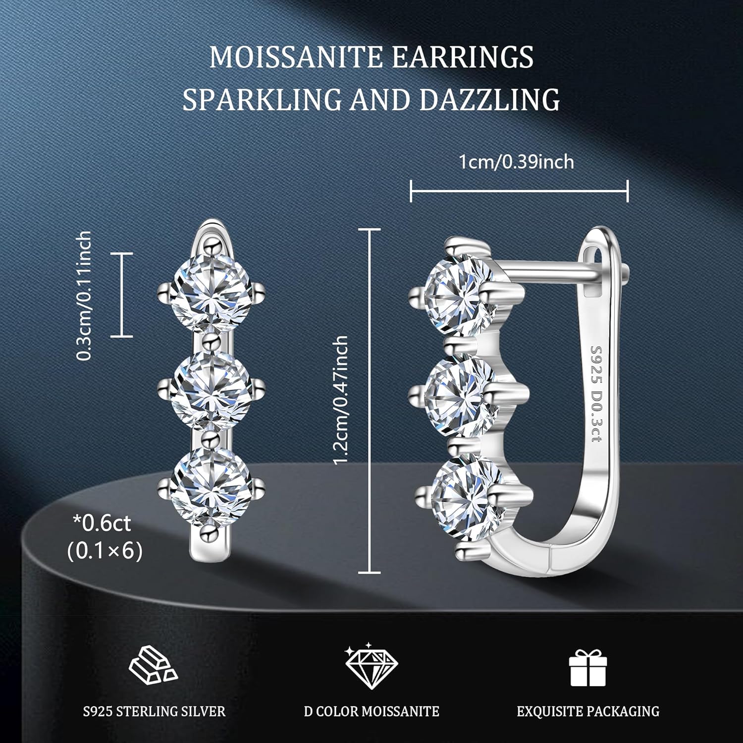 Moissanite Hoop Earrings for Women Lab Created 0.6 Carat-1.8 Carat Diamond Huggie Earrings White Gold Plated D Color Round Cut 925 Sterling Silver Earring GRA Certified - Image 4