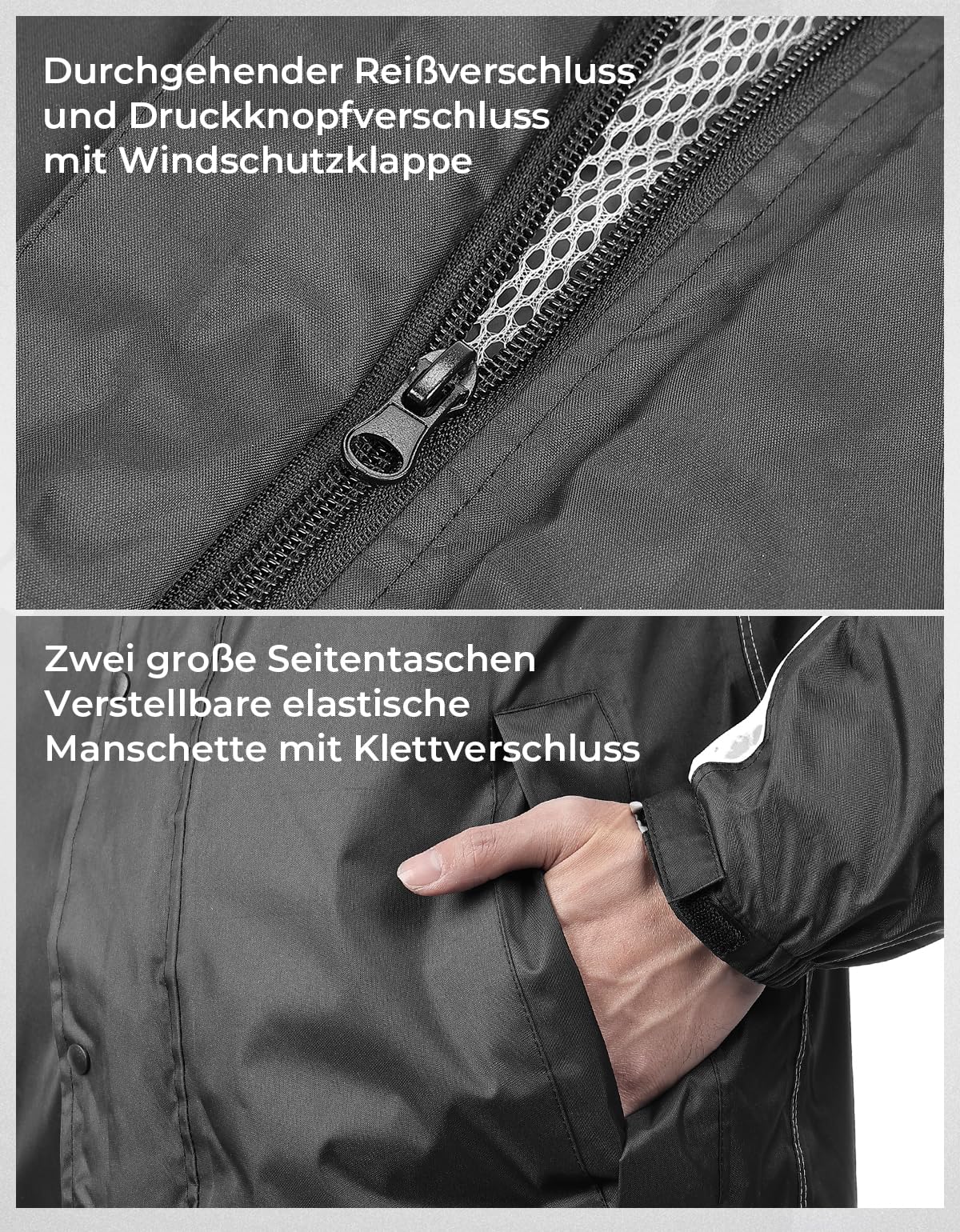 KEMIMOTO Combinaison de Pluie Moto Homme, Combinaison de Moto Imperméable et Réfléchissante Pantalon de Pluie Extérieur Blouson Léger Veste de Randonnée pour Moto, Scooter, Touring