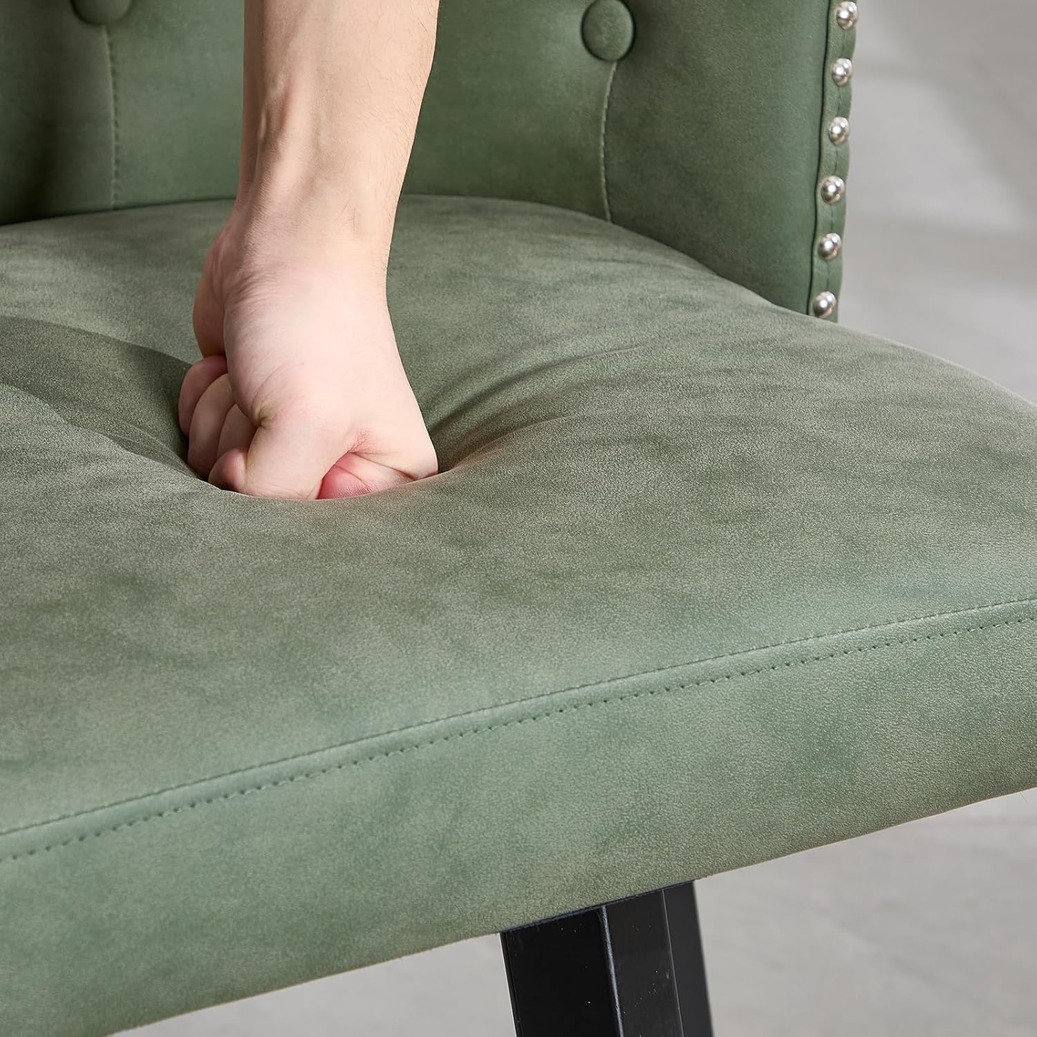 Swivel Bar Stools Set of 4, 25" Counter Height Bar Stools with Tufted Back, Upholstered Wood Bar Chairs with Faux Leather Seat, Modern Counter Stool for Kitchen Island Home Bar, Green