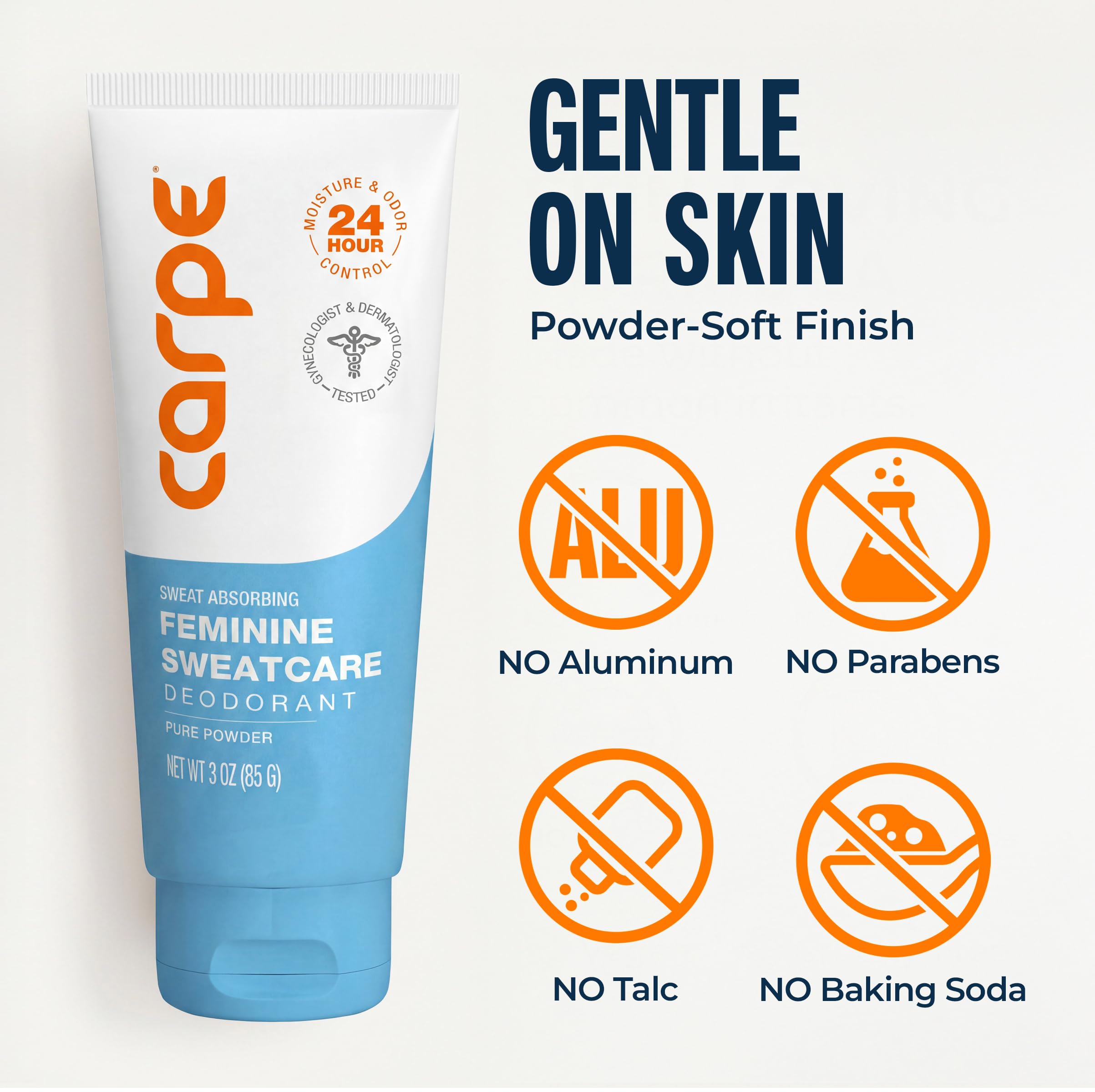 Carpe Feminine Care Intimpflege Deo für Frauen, pH-ausgewogen und schweißabsorbierend für den ganzen Körper, von Gynäkologen getestet, sicher für private Teile, purer Puderduft (Fresco)