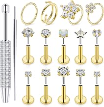 20G 18G Flat Back Nose Rings Studs Piercing Jewelry 316L Surgical Steel Lip Labret Medusa Piercings Threadless Push in Cartilage Helix Tragus Earrings for Women Men Silver Gold 6mm 7mm 8mm