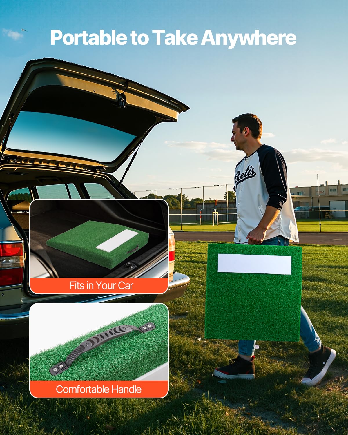 VEVOR Monte di Lancio Portatile per Baseball, 78,74 cm Attrezzatura per Allenamento e Pratica di Lancio per Interni Esterni, Erba Sintetica Anti-Scolorimento, Gomma per Lancio, Maniglia per Trasporto