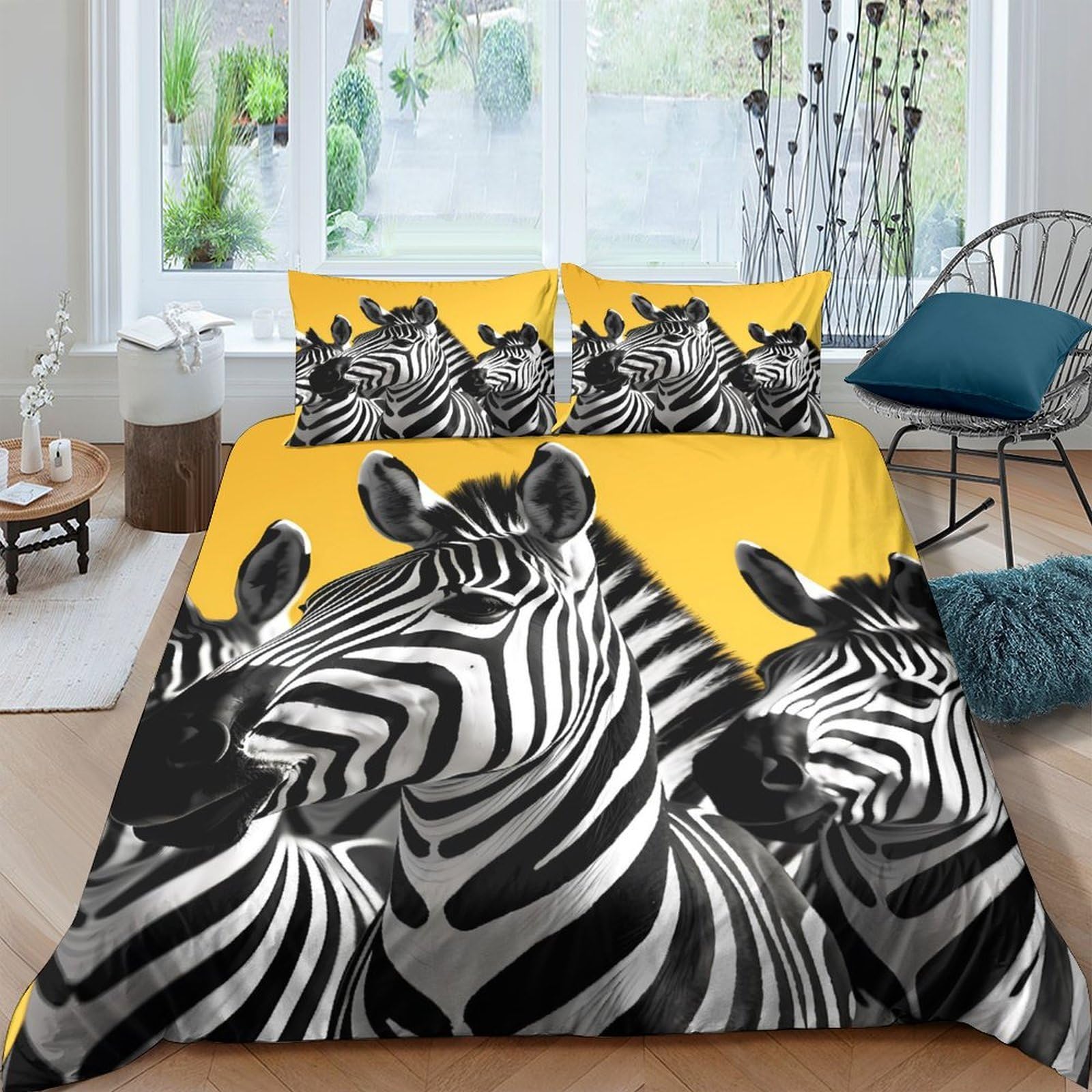 Ctjqhvkz Style-2 3D Printed Zebra Pattern Fitted Sheet Microfiber Yellow Black Bed Cover For Bedroom Guest Room Dorm Mattress Decor Single（135X200cm）