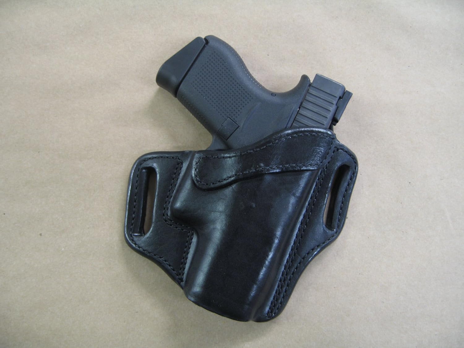 Azula OWB Leather 2 Slot Molded Pancake Belt Holster for Glock 43, 43X 9mm Pistol Black RH