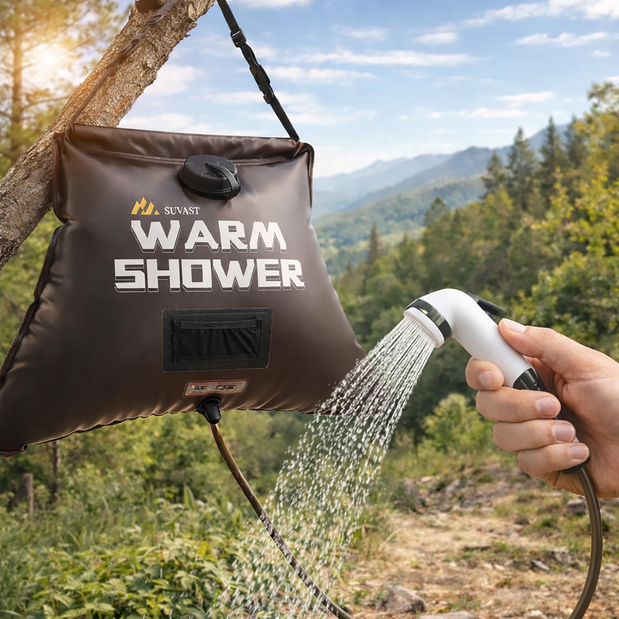 Sac de douche solaire, 15 l, douche solaire portable en TPU pour le camping et le nettoyage en plein air, avec tuyau et sac de transport