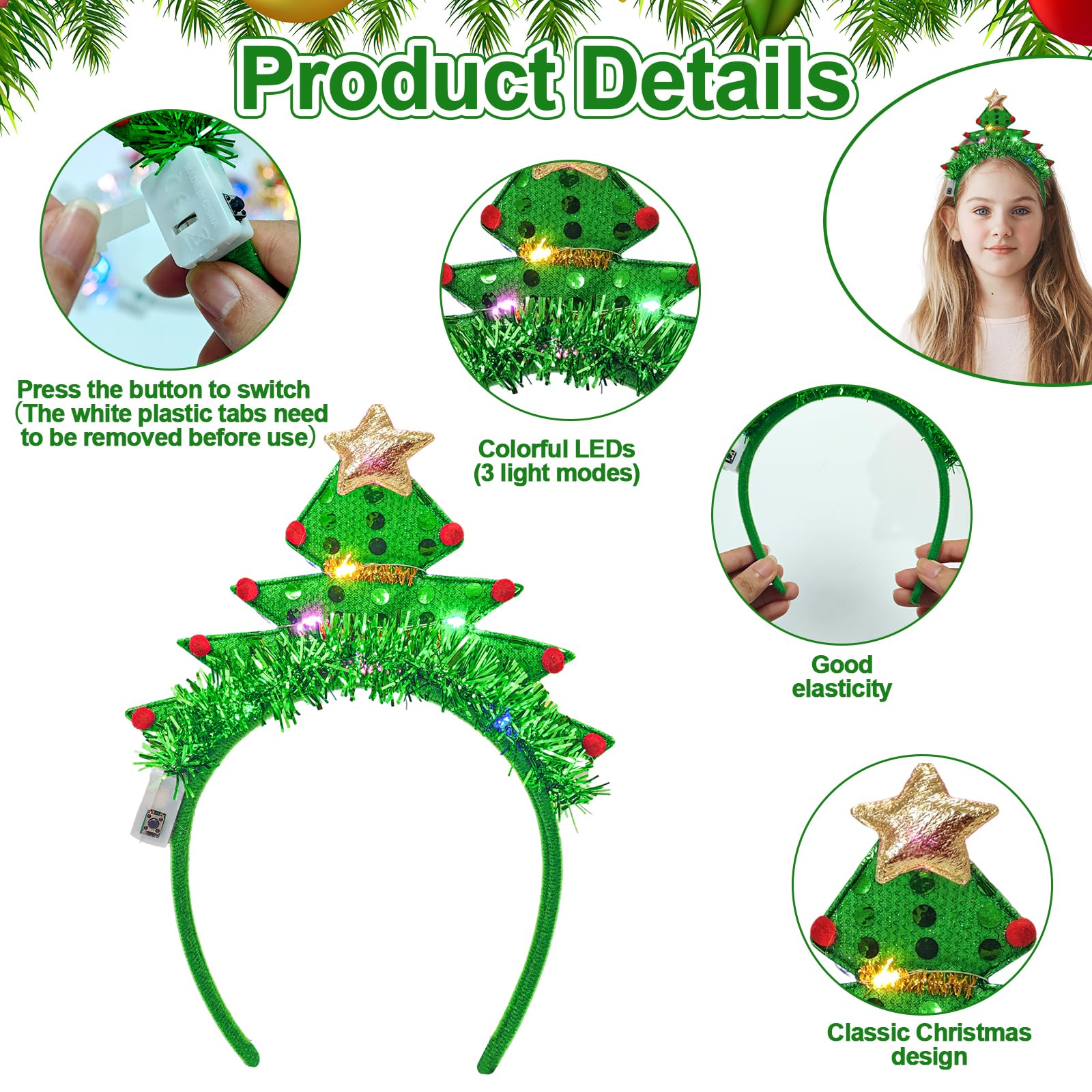 wokdsbl 6 Pack Light Up Christmas Headbands for Adults and Kids, LED Xmas Hair Accessories, Novelty Christmas Headwear - Image 4